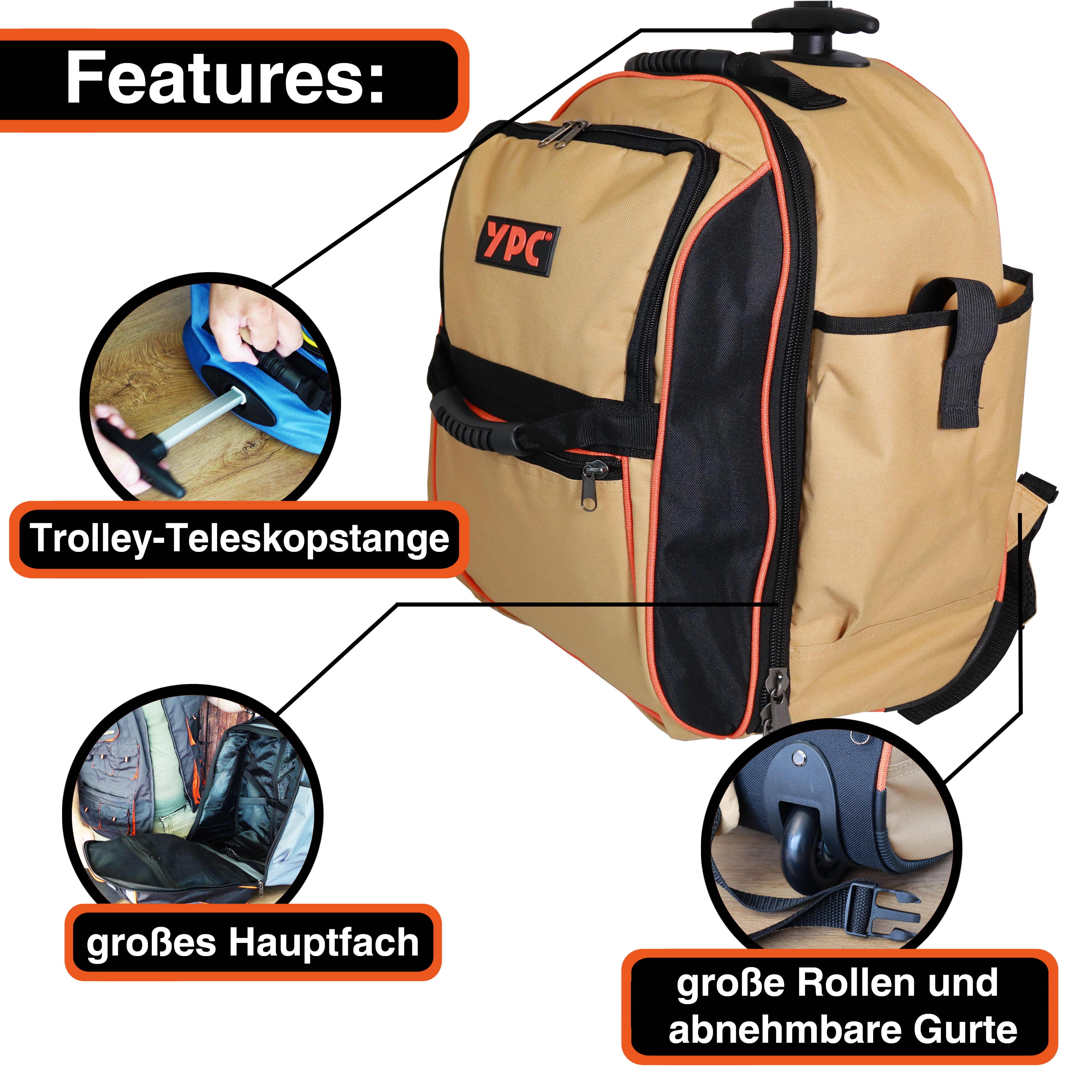 "Juggernaut" trolley tool backpack XXL, sand-black, 54x36x25cm, 15 kg load capacity