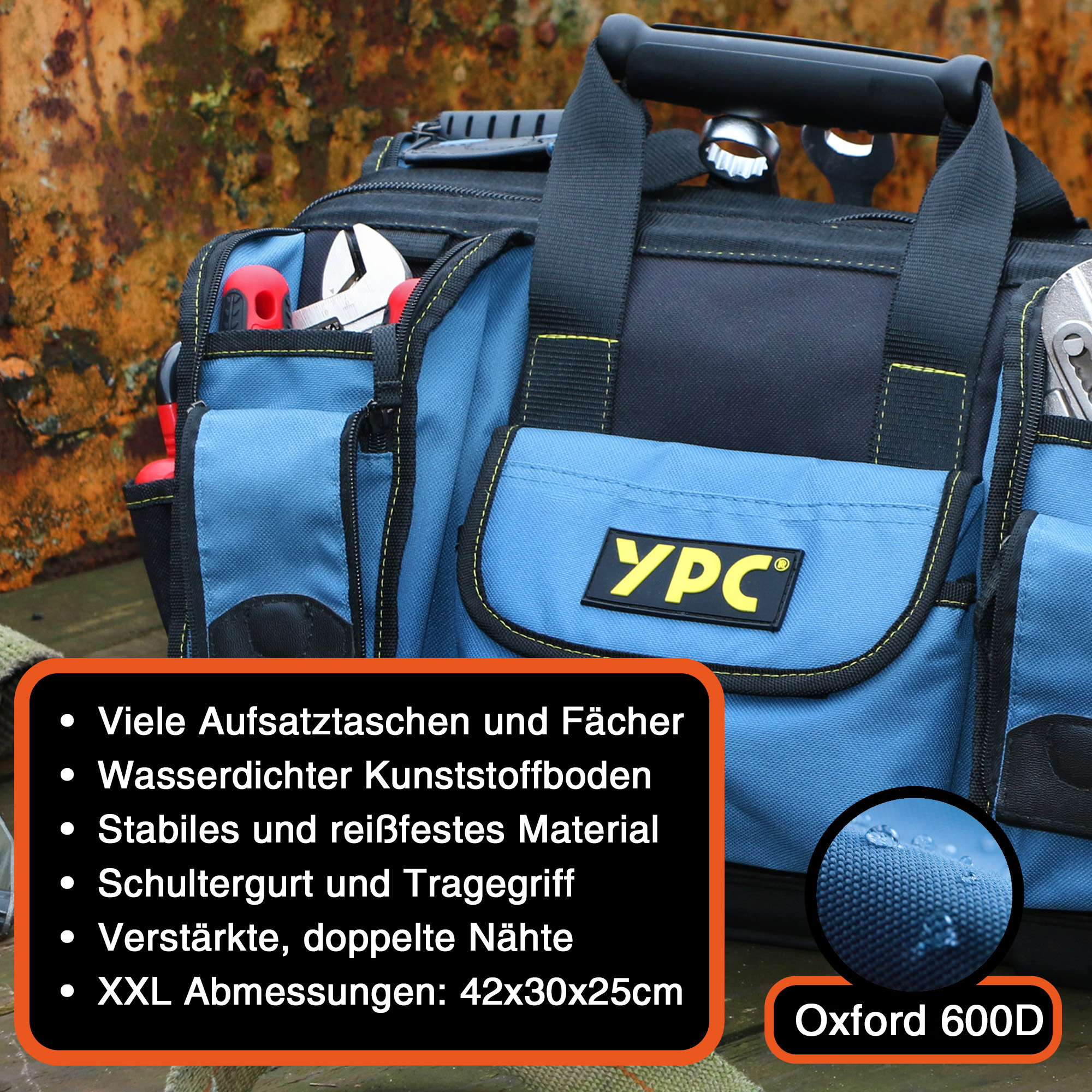 "Craftsman" Werkzeugtasche XXL, Blau-Schwarz, 42x30x25cm, 20 kg Tragkraft