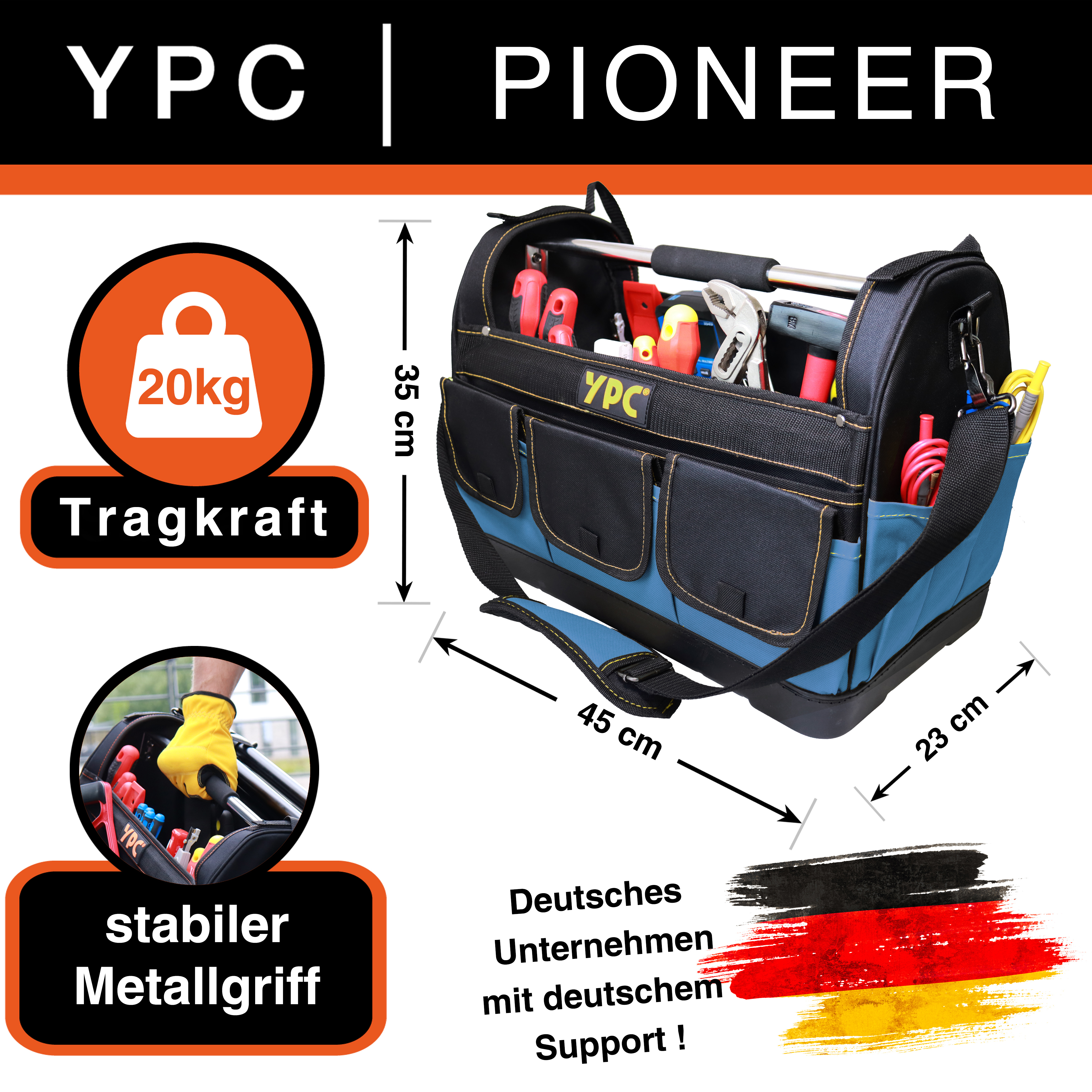 "Pioneer" tool basket XXL, blue-black, 45x35x23cm, 20 kg load capacity