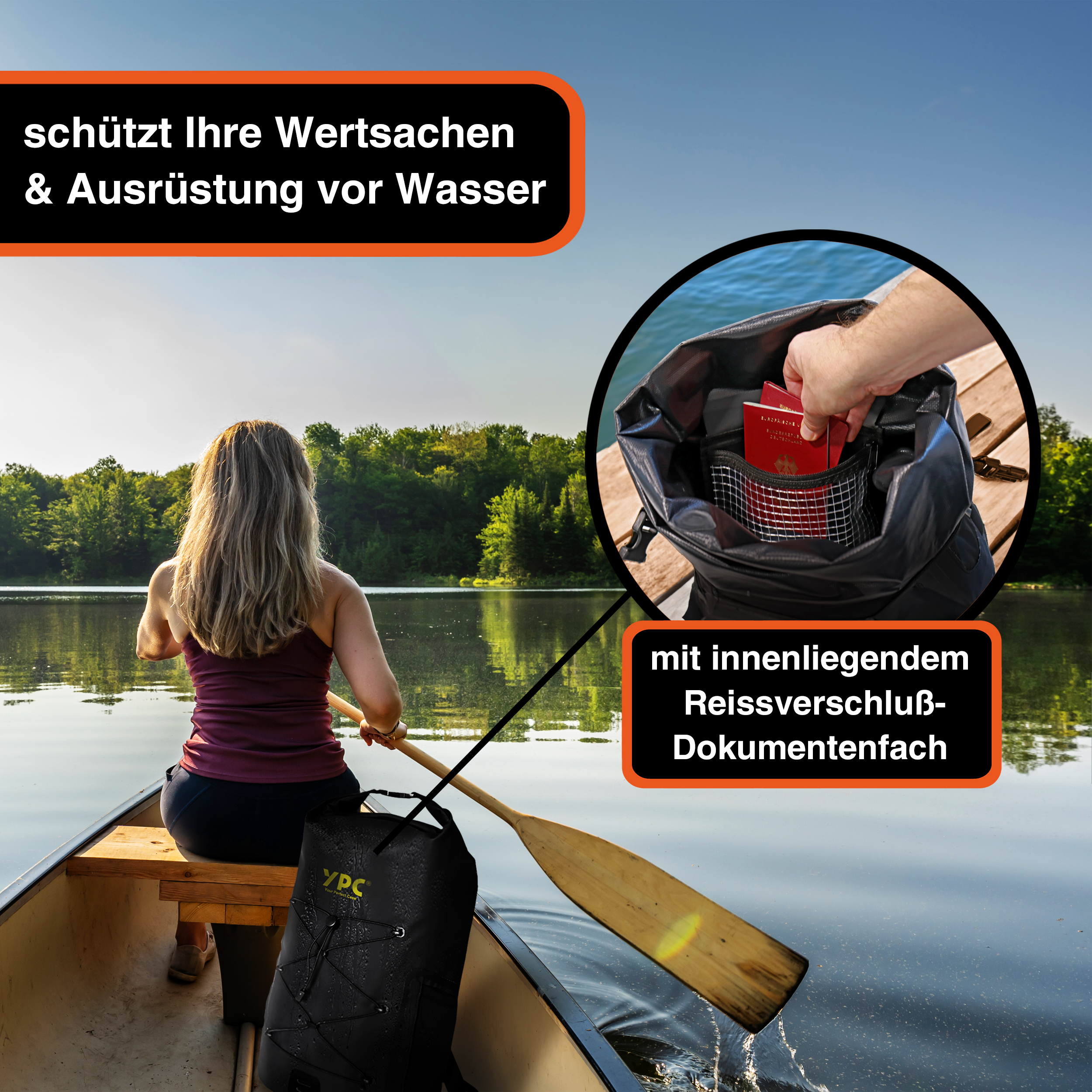 "Wayfarer" Outdoor Rucksack wasserdicht XL, 25L,  Rolltop, 55x30x20 cm, Schwarz