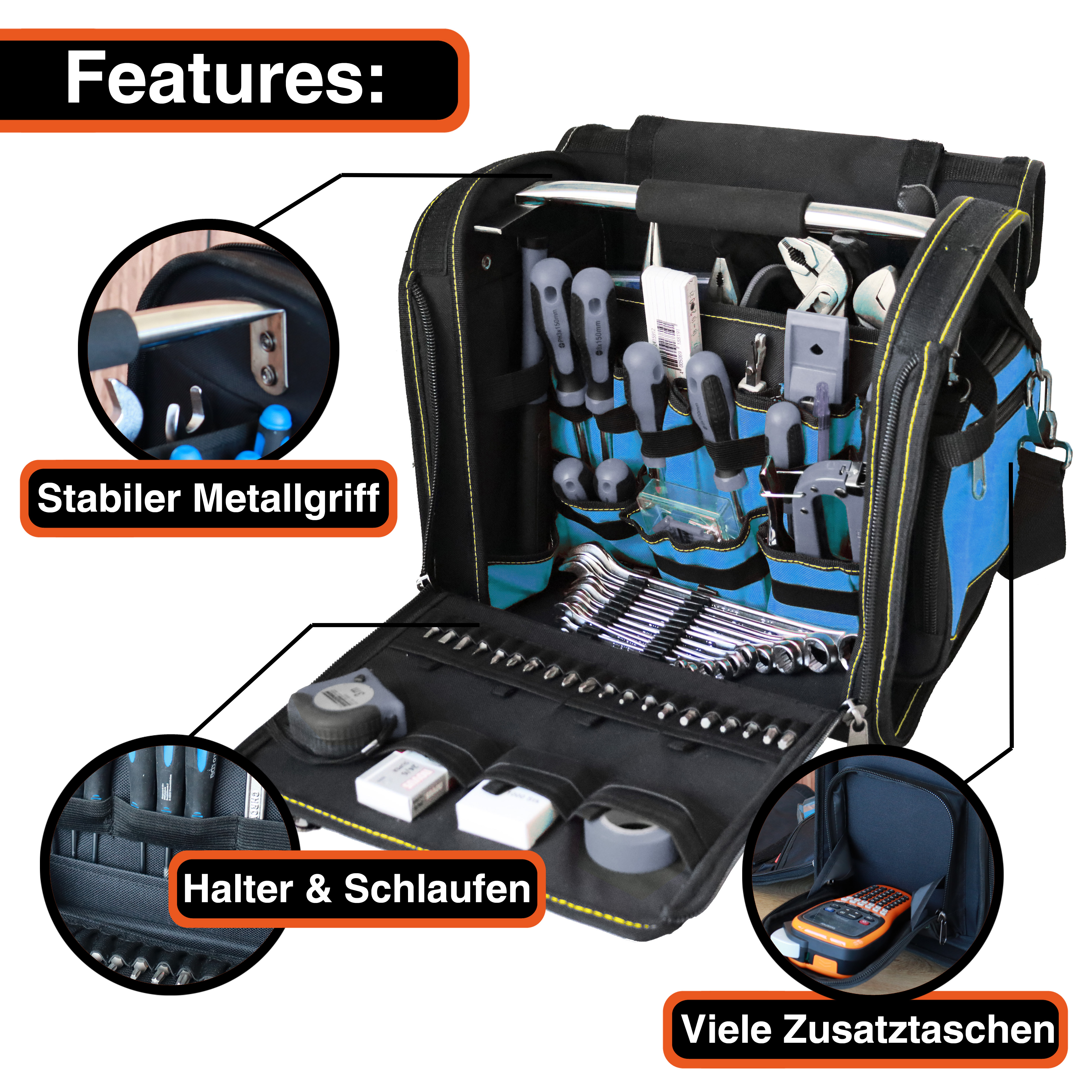 "Foreman" tool bag XL, blue-black, 37x36x27cm, 20 kg load capacity