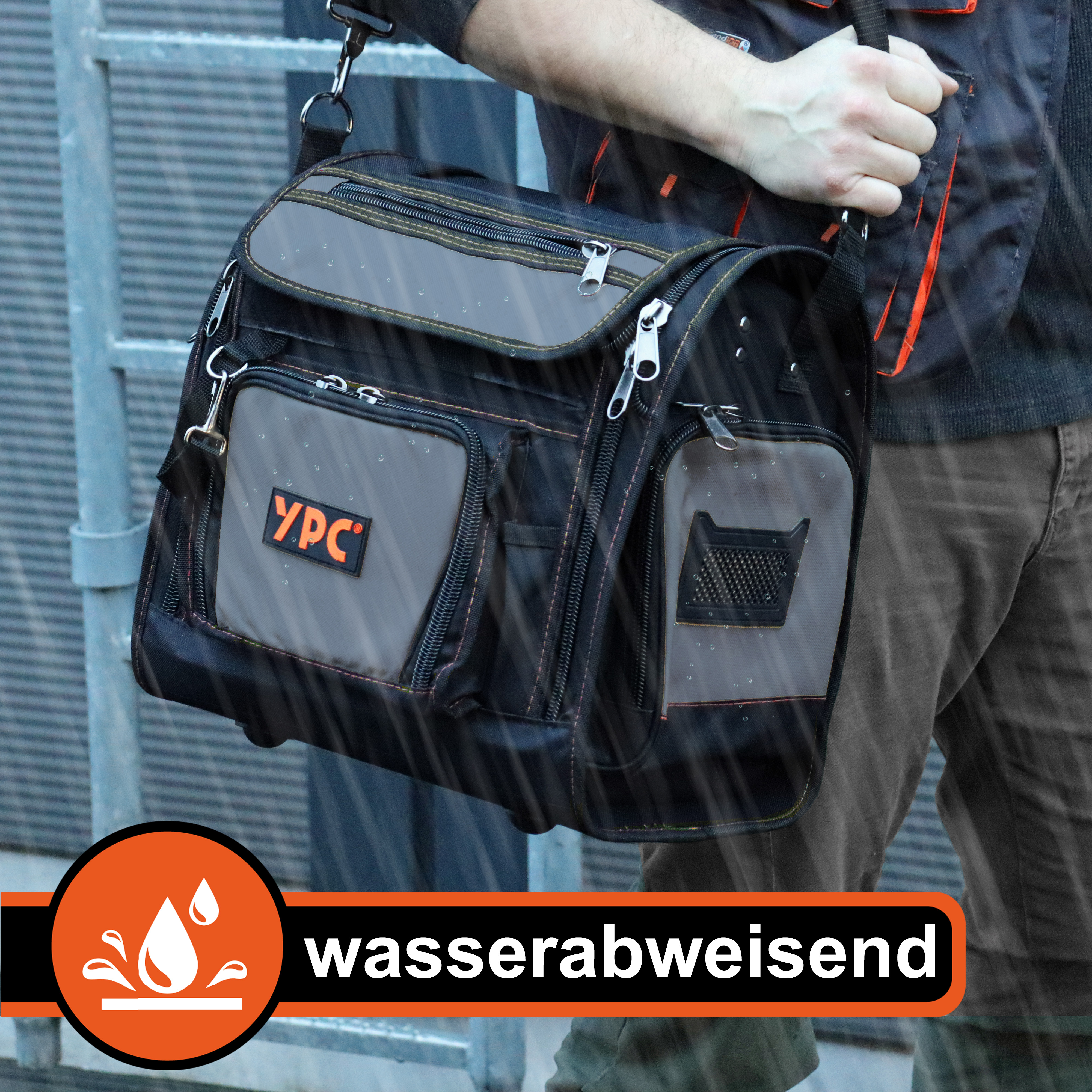 "Foreman" Werkzeugtasche XL, Grau-Schwarz, 37x36x27cm, 20 kg Tragkraft