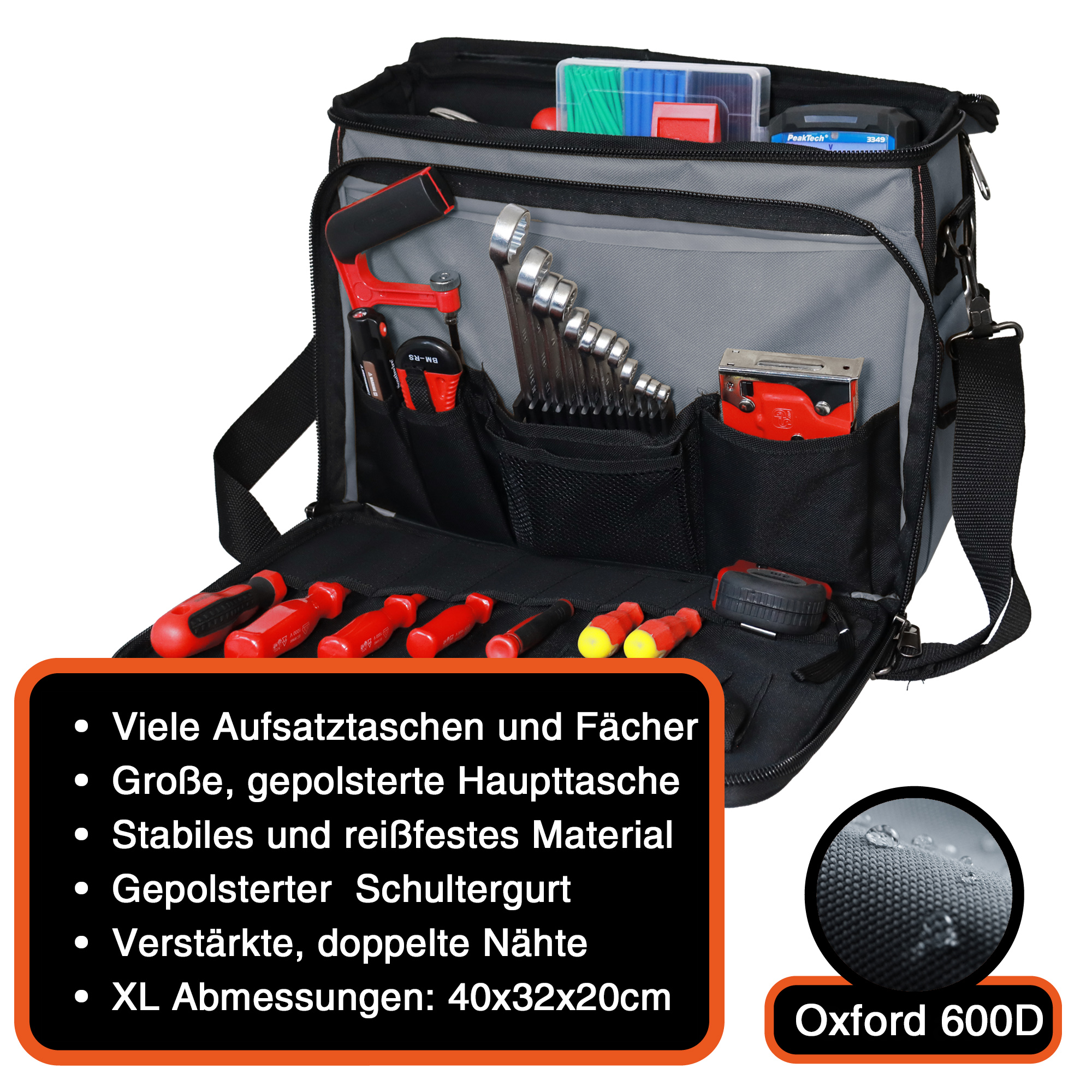 "Operator" tool bag XL, grey-black, 40x32x20cm, 20 kg load capacity