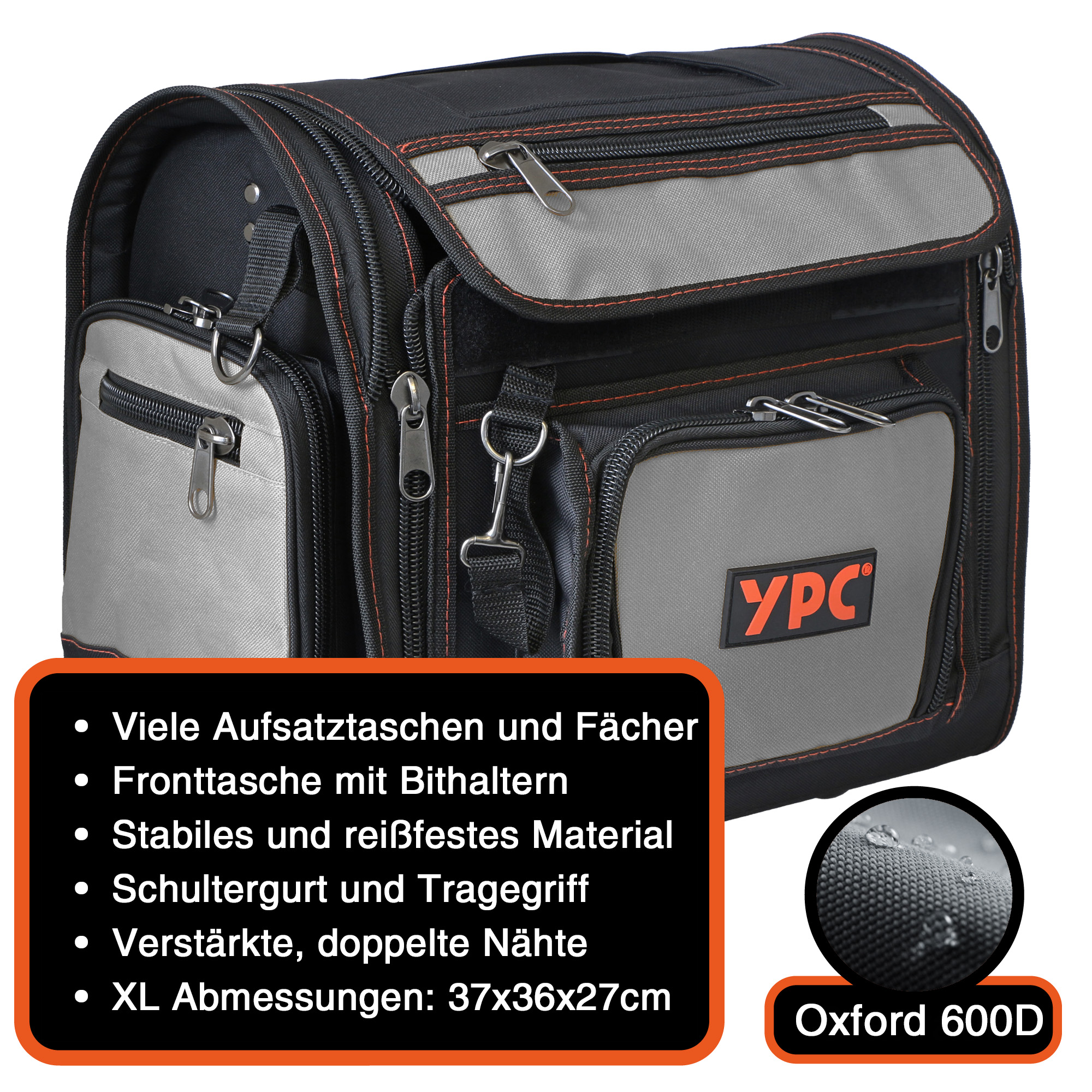 "Foreman" Werkzeugtasche XL, Grau-Schwarz, 37x36x27cm, 20 kg Tragkraft