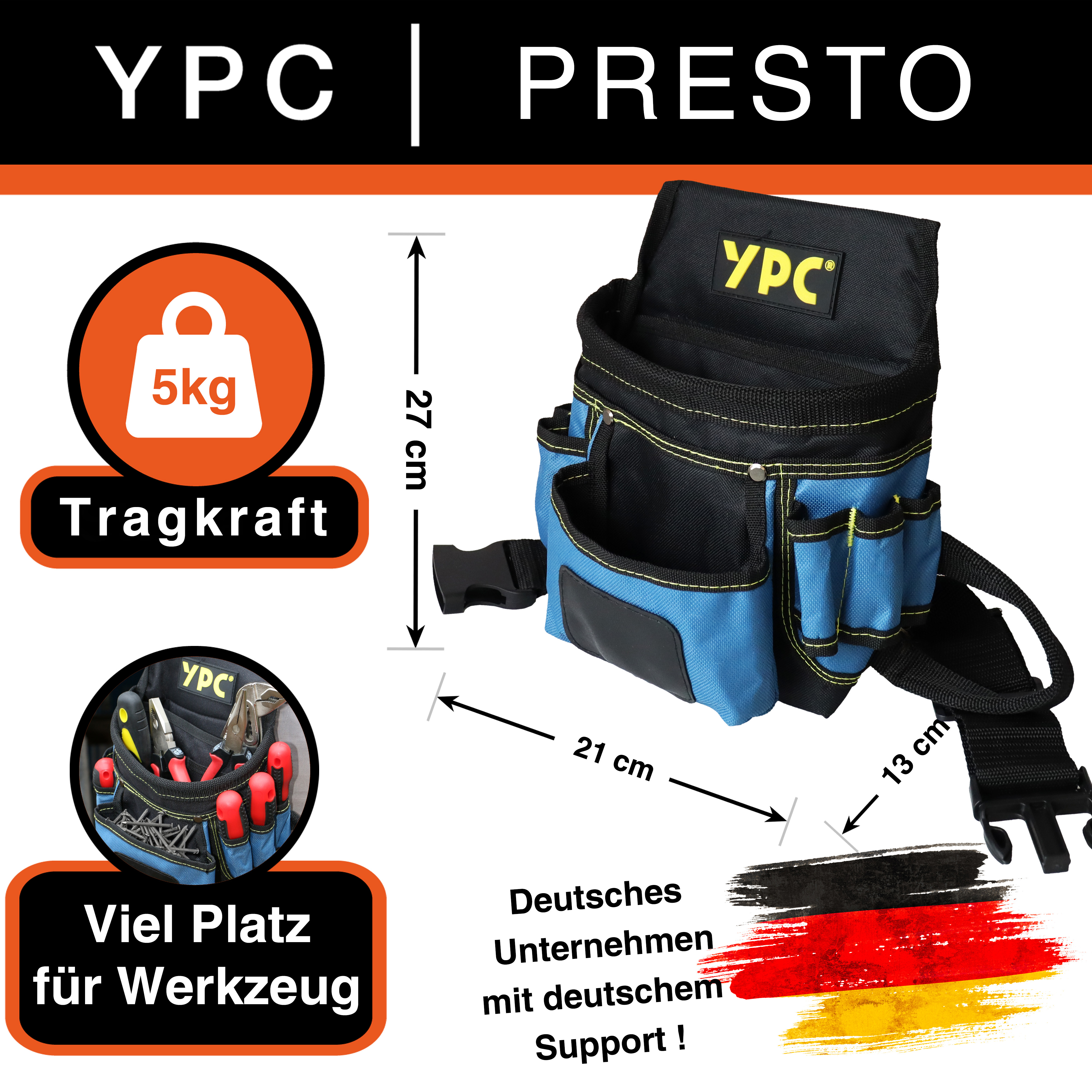 "Presto" belt bag XL, blue-black, 27x21x13cm, 5 kg load capacity