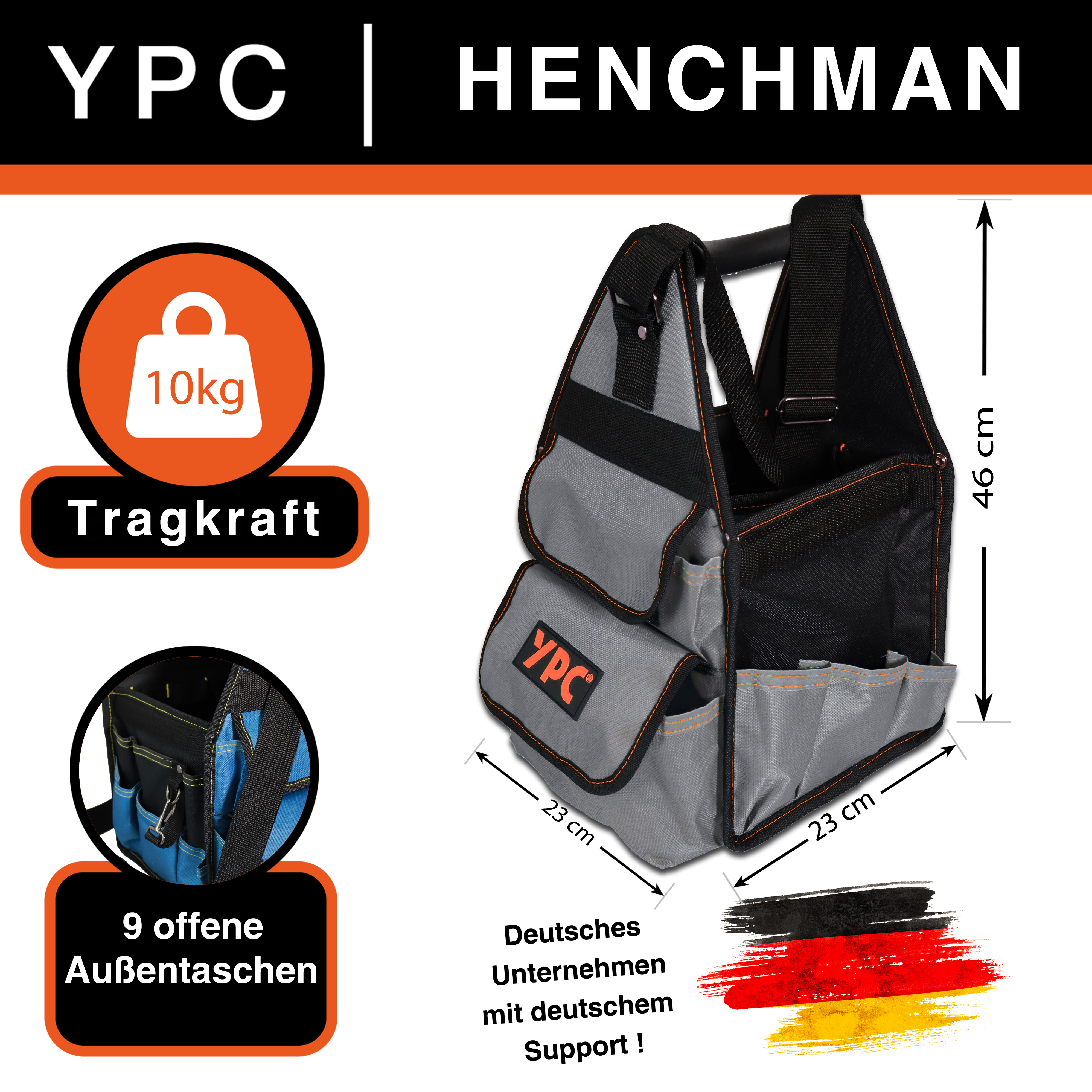 "Henchman" tool basket L, grey-black, 46x23x23cm, 10 kg load capacity