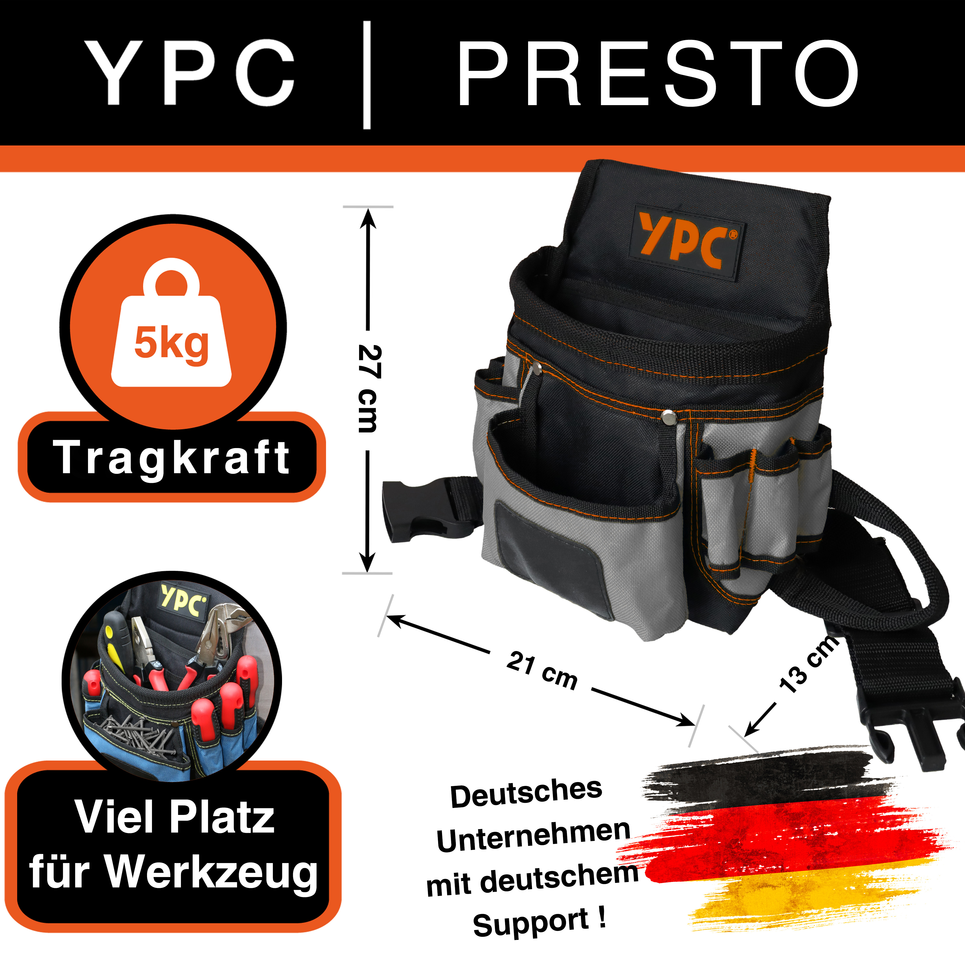 "Presto" Gürteltasche XL, Grau-Schwarz, 27x21x13cm, 5 kg Tragkraft