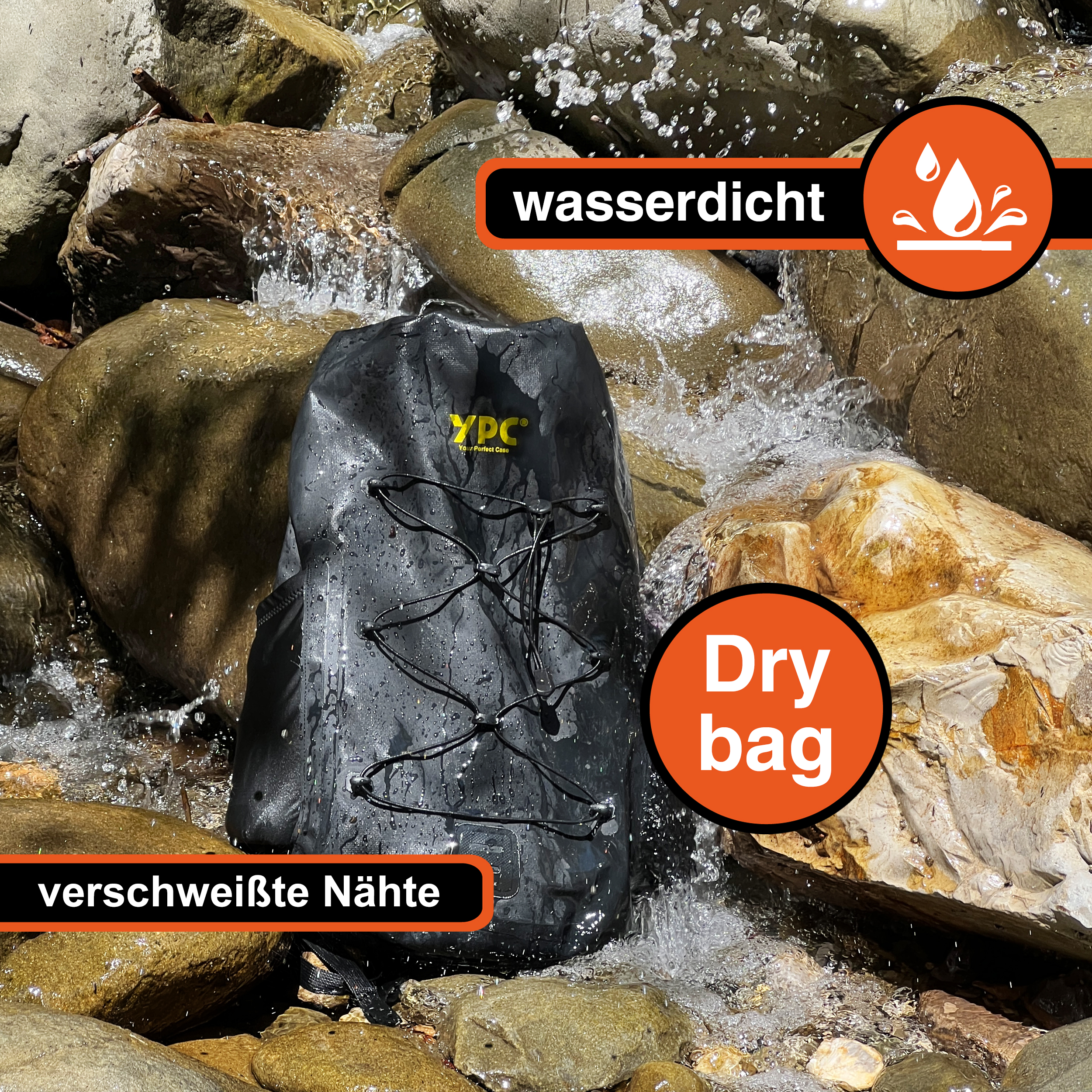 "Wayfarer" Outdoor Rucksack wasserdicht XL, 25L,  Rolltop, 55x30x20 cm, Schwarz