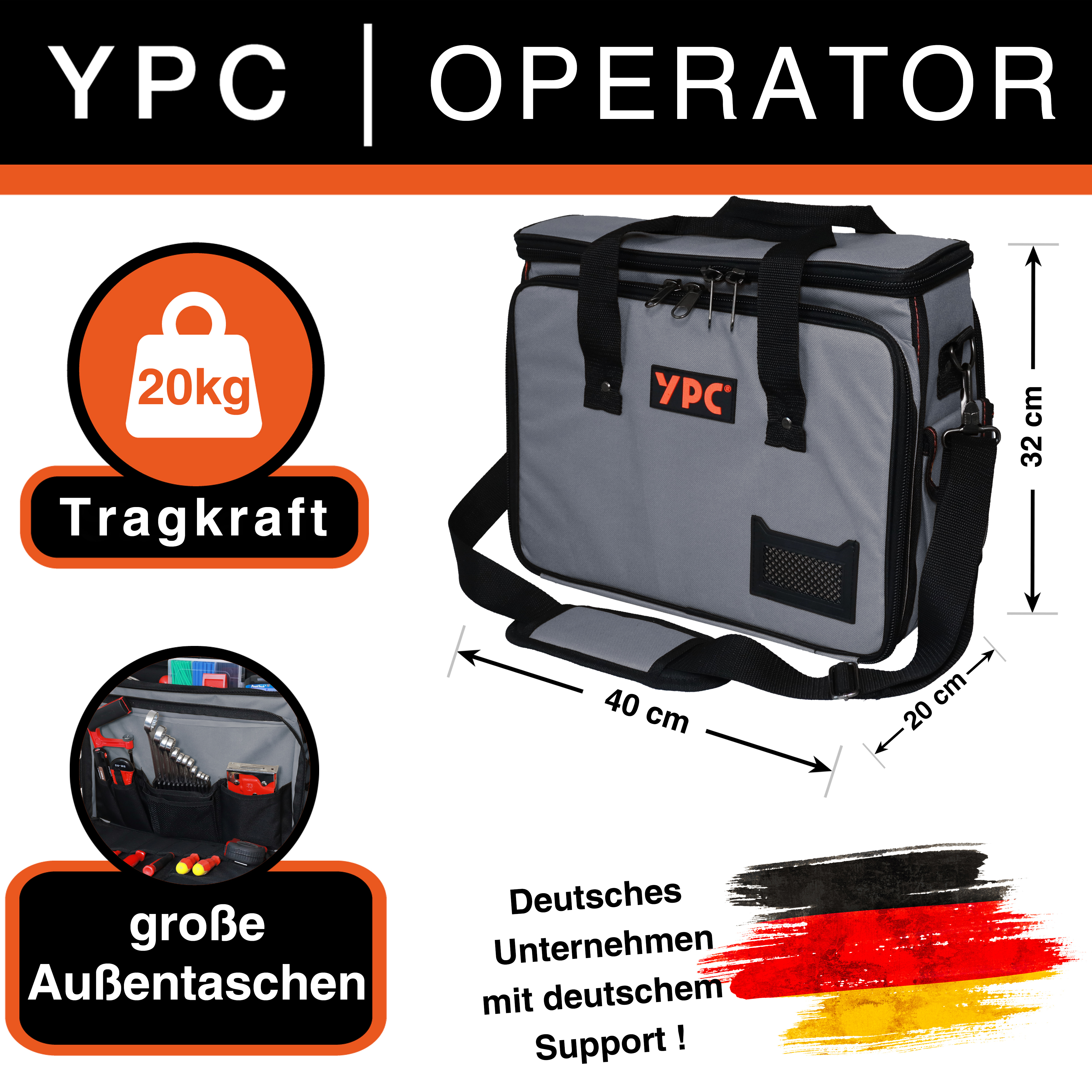 "Operator" tool bag XL, grey-black, 40x32x20cm, 20 kg load capacity