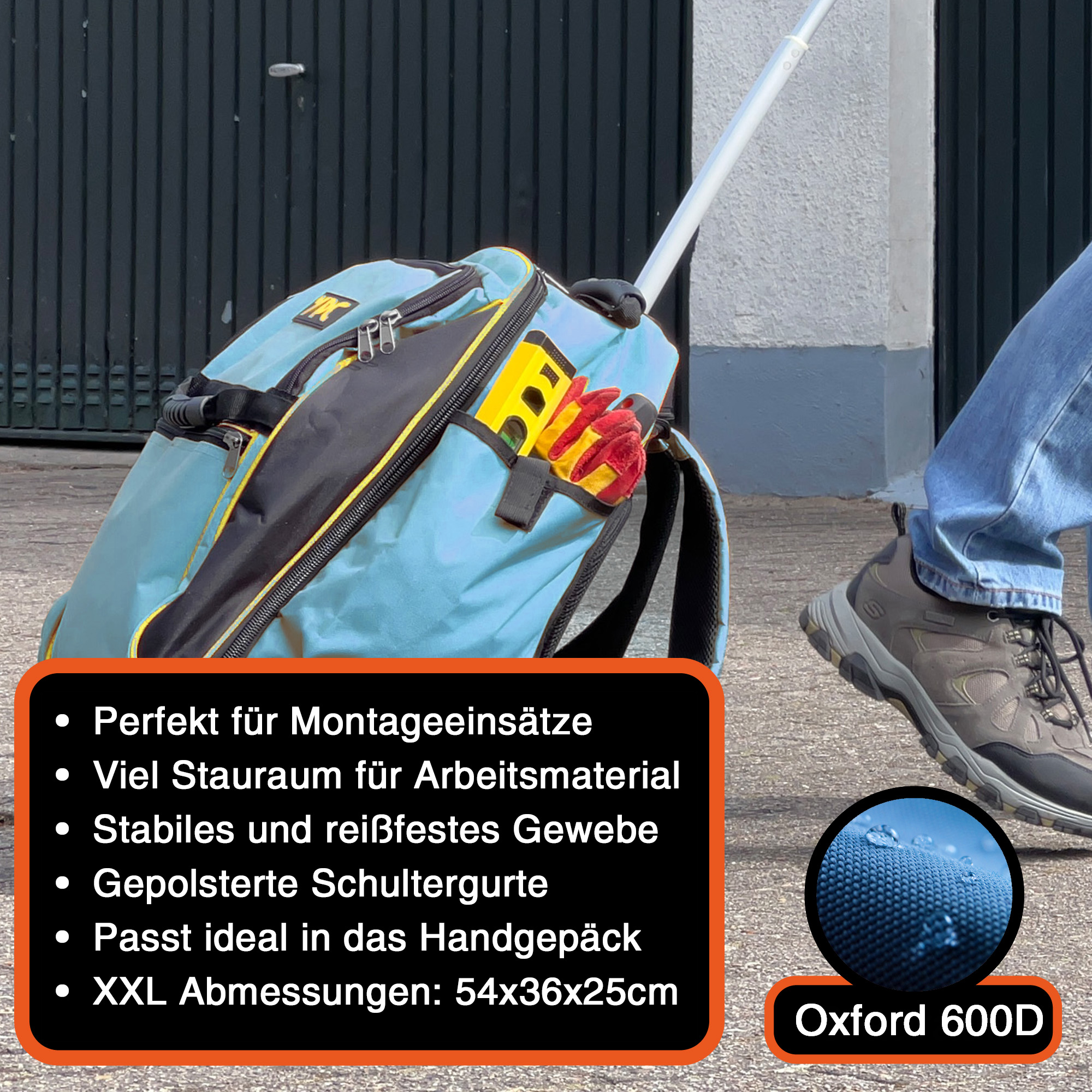 "Juggernaut" Trolley-Werkzeugrucksack XXL, Blau-Schwarz, 54x36x25cm, 15 kg Tragkraft