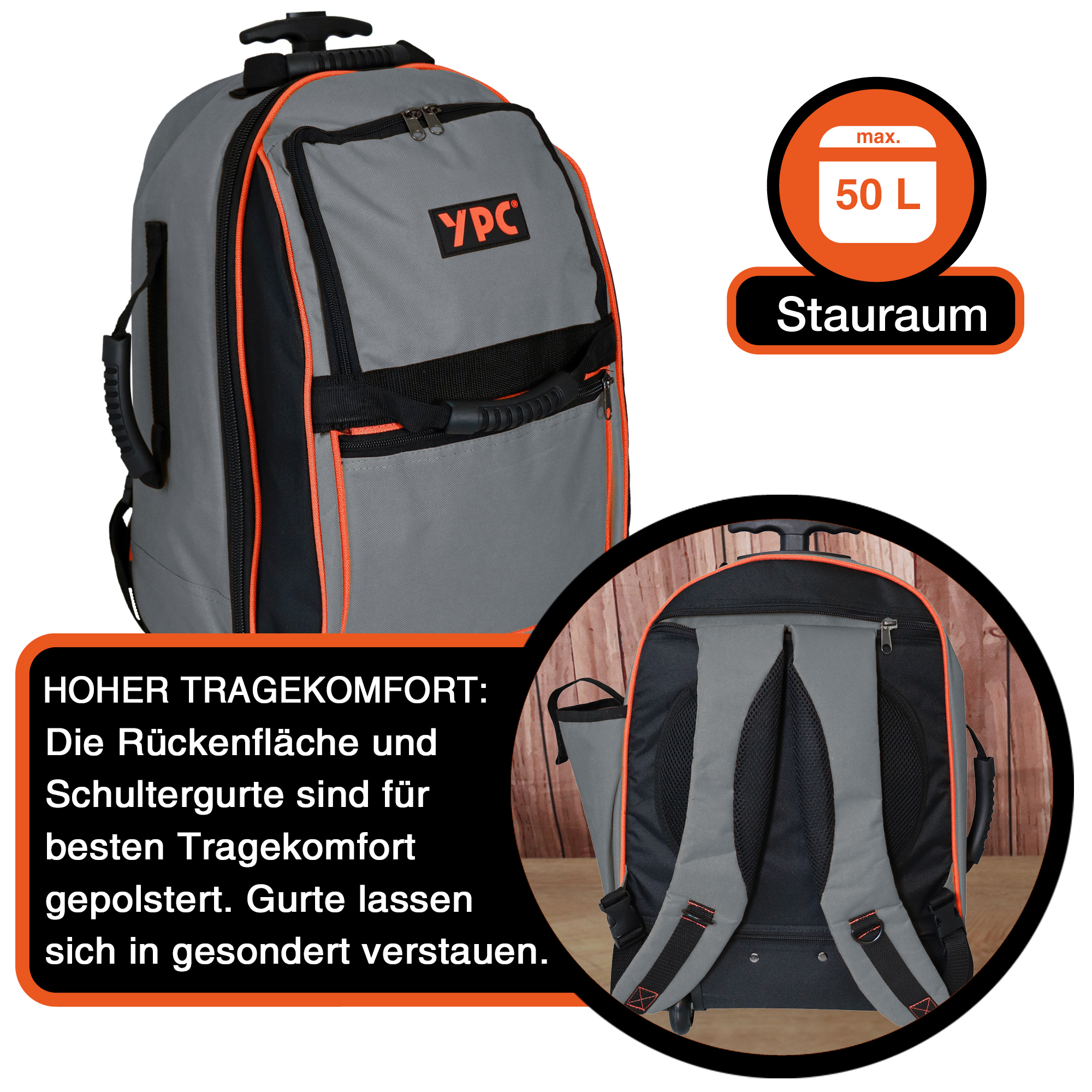 "Juggernaut" trolley tool backpack XXL, grey-black, 54x36x25cm, 15 kg load capacity