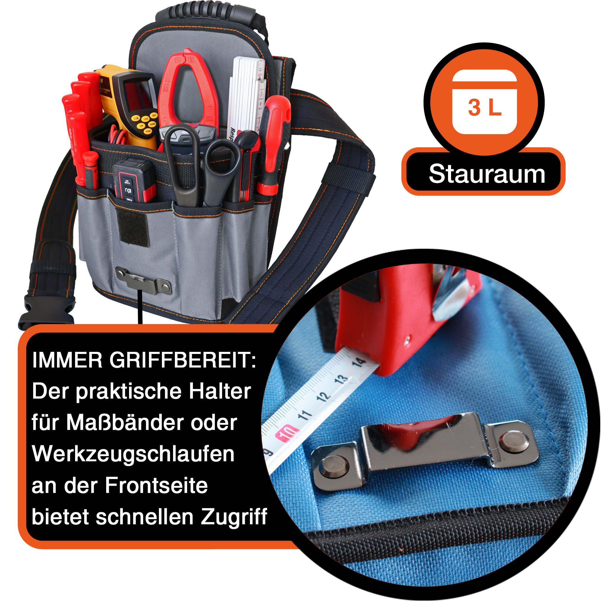 "Rapid" Gürteltasche XXL, Grau-Schwarz, 29x20x13cm, 5 kg Tragkraft