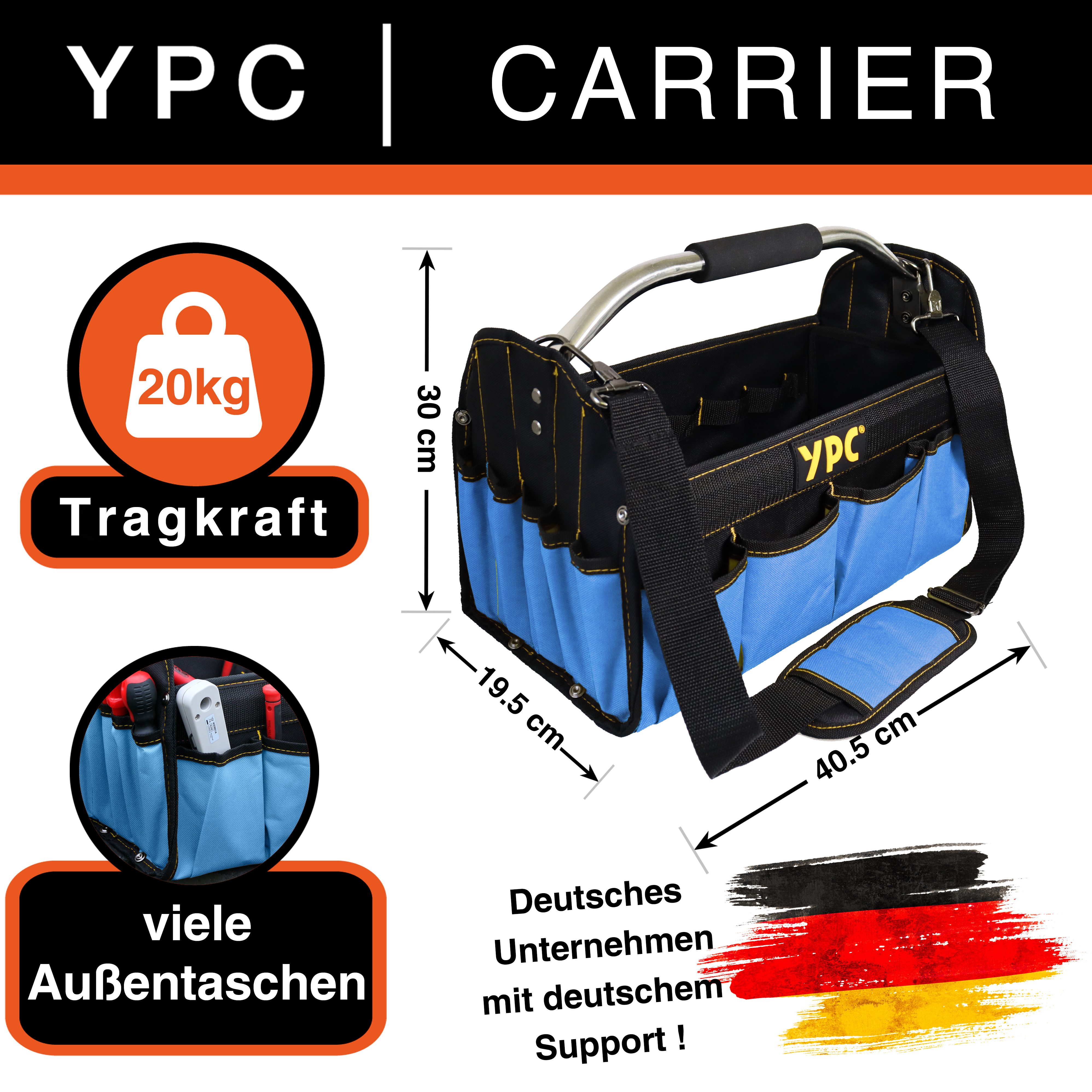 "Carrier" Werkzeugkorb XL, Blau-Schwarz, 40,5x30x19,5cm, 20 kg Tragkraft