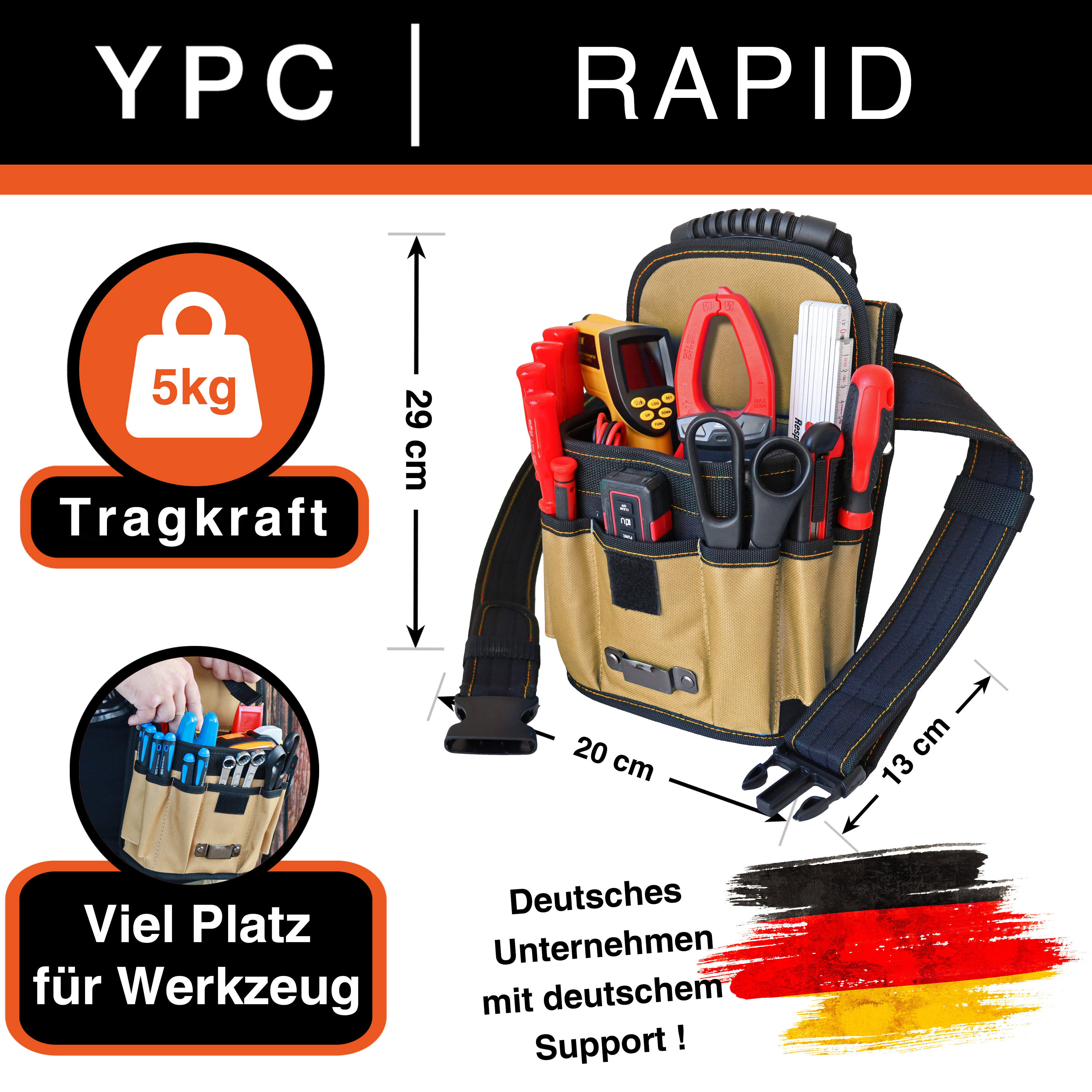 "Rapid" Gürteltasche XXL, Sand-Schwarz, 29x20x13cm, 5 kg Tragkraft