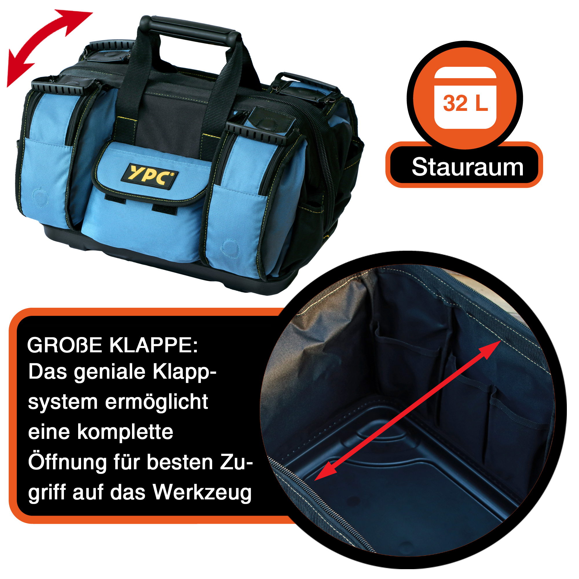 "Craftsman" Werkzeugtasche XXL, Blau-Schwarz, 42x30x25cm, 20 kg Tragkraft