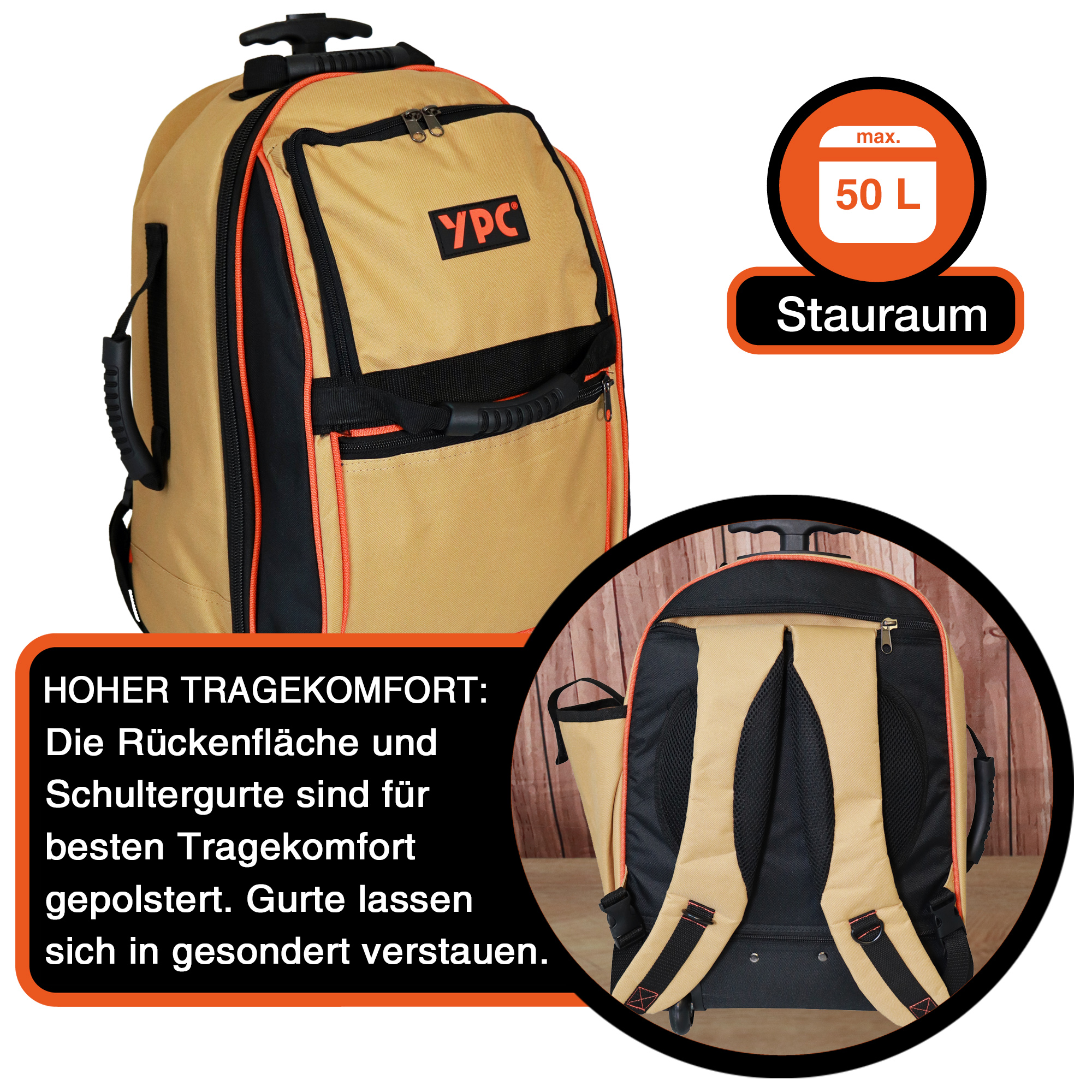 "Juggernaut" trolley tool backpack XXL, sand-black, 54x36x25cm, 15 kg load capacity