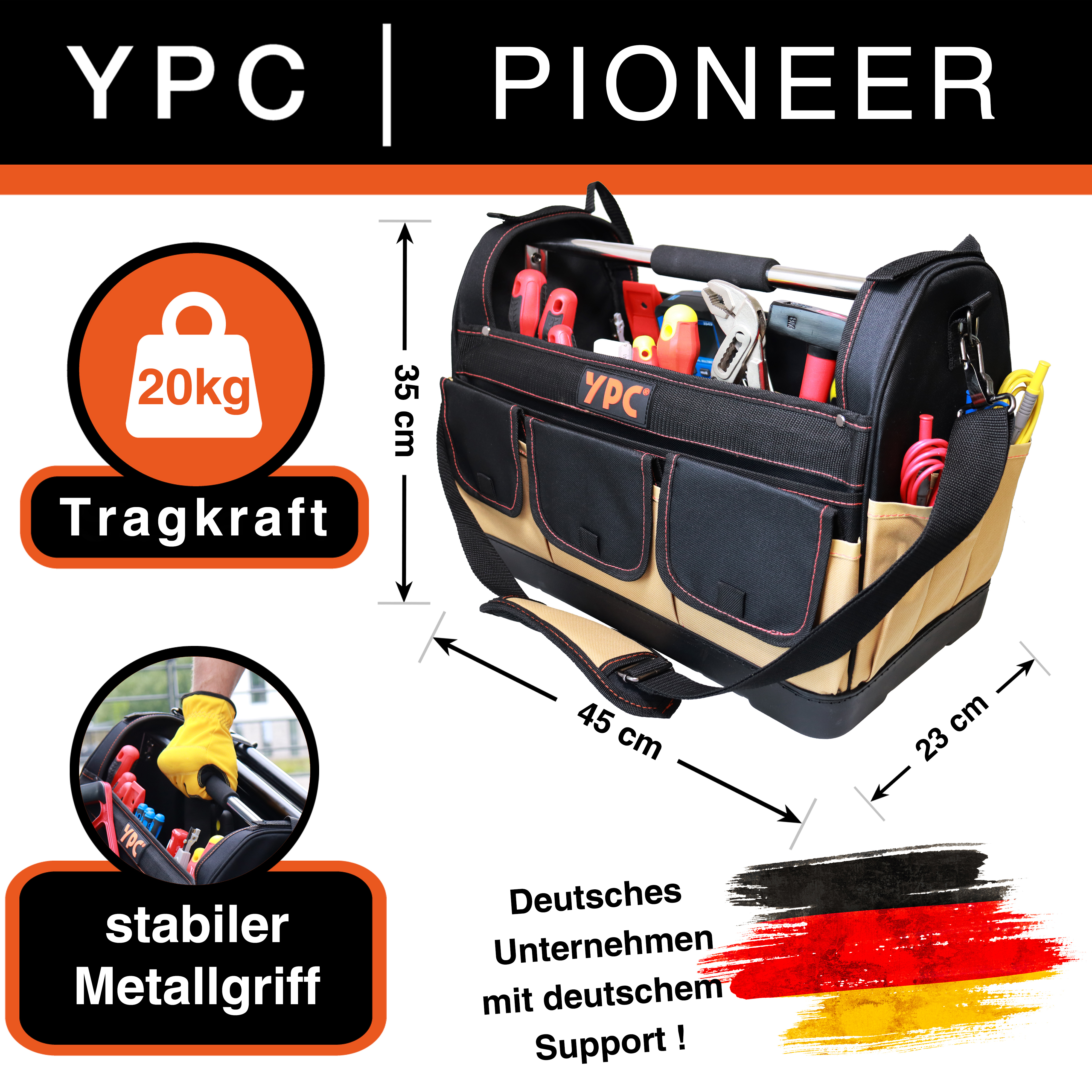 "Pioneer" tool basket XXL, sand-black, 45x35x23cm, 20 kg load capacity