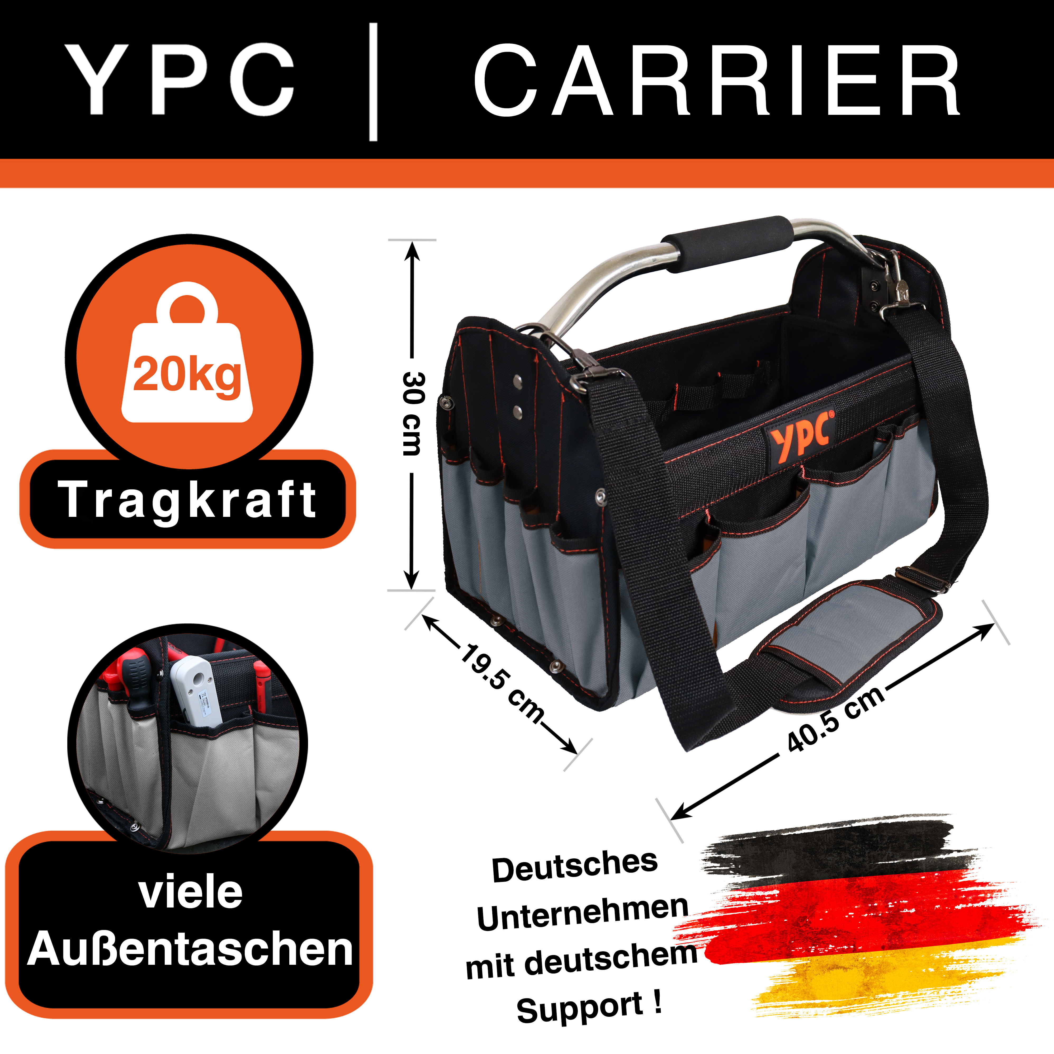 "Carrier" Werkzeugkorb XL, Grau-Schwarz, 40,5x30x19,5cm, 20 kg Tragkraft