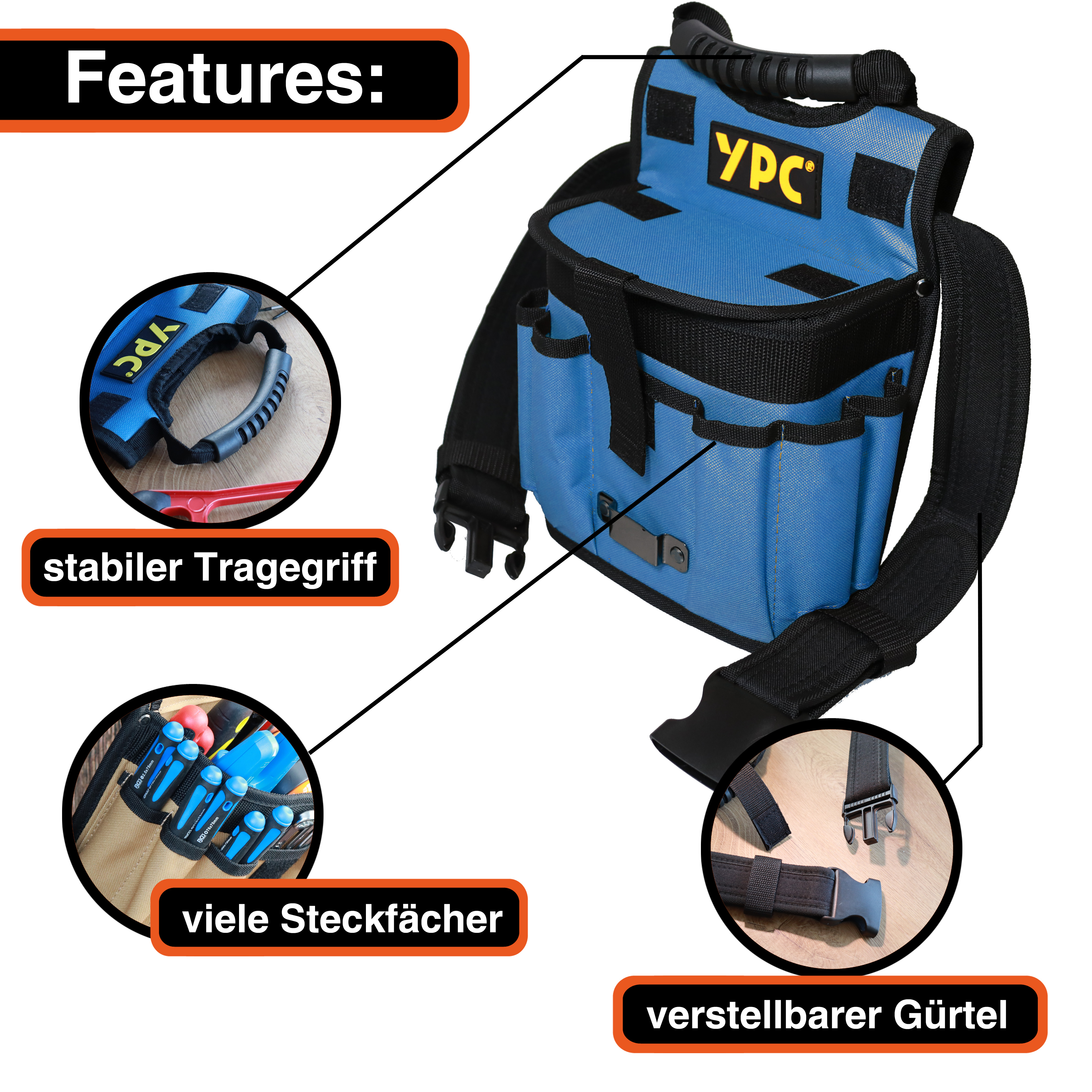 "Rapid" Gürteltasche XXL, Blau-Schwarz, 29x20x13cm, 5 kg Tragkraft