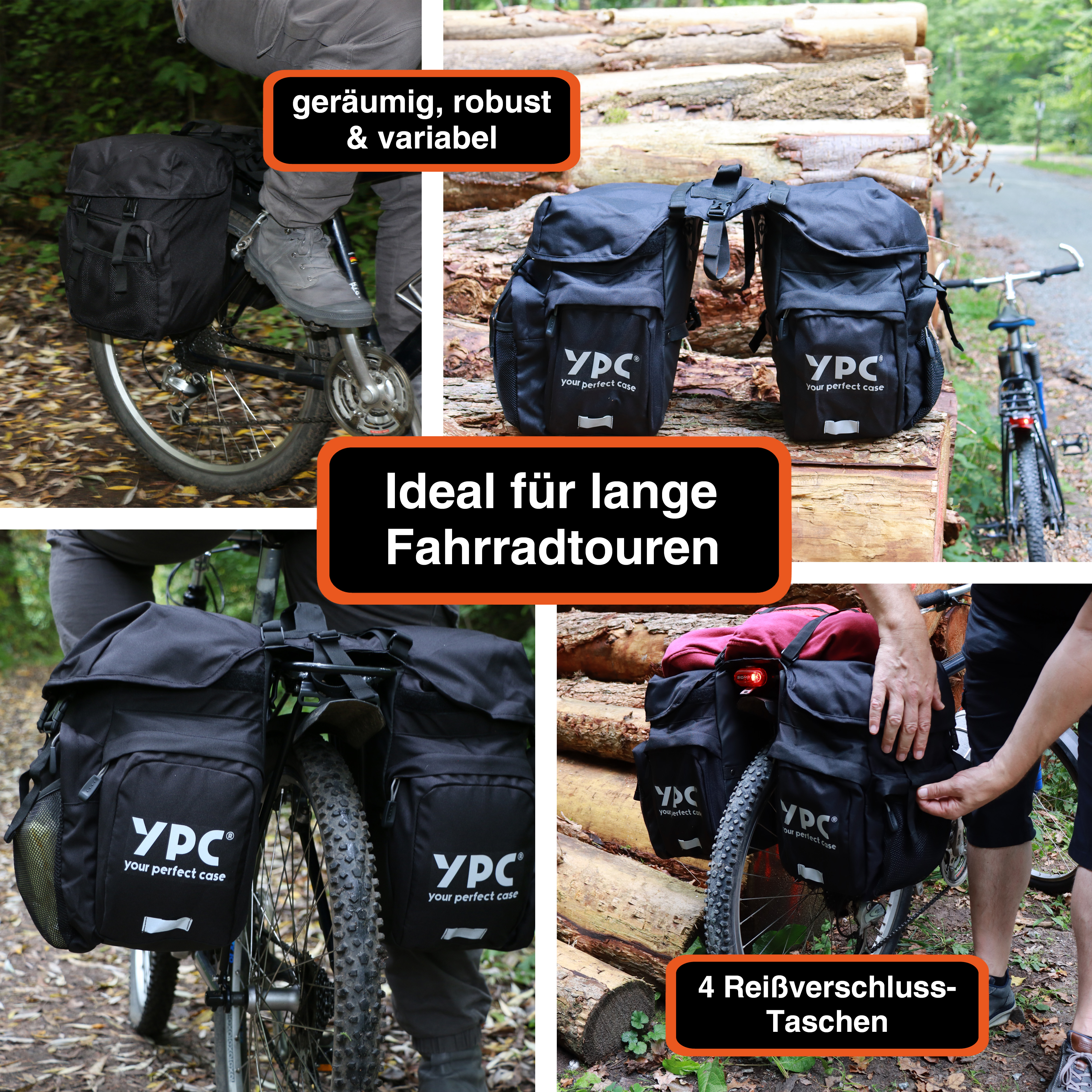 "Outrider" Fahrradtasche für Gepäckträger XL, 42L, wasserabweisend, 50x35x35cm, Schwarz