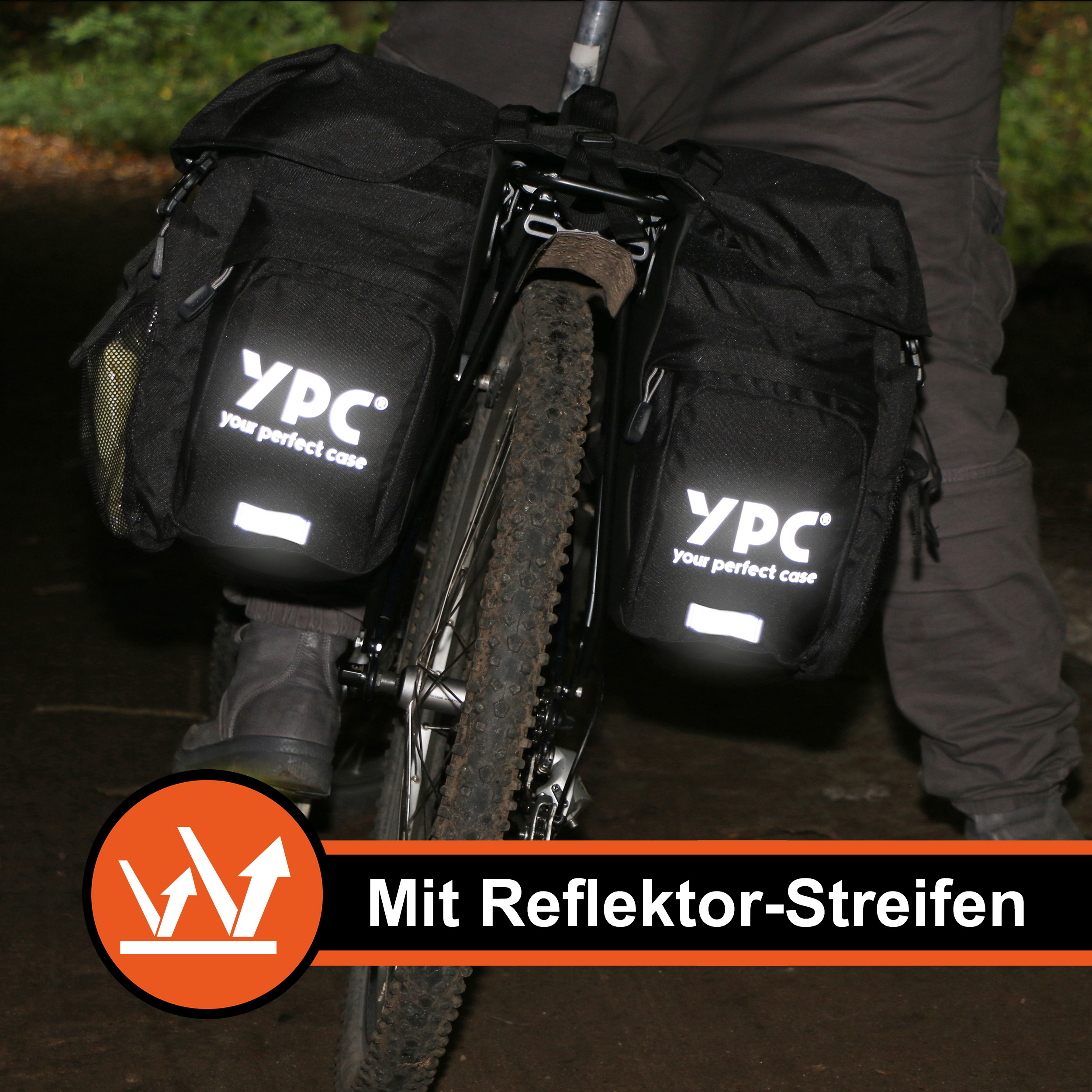 "Outrider" Fahrradtasche für Gepäckträger XL, 42L, wasserabweisend, 50x35x35cm, Schwarz