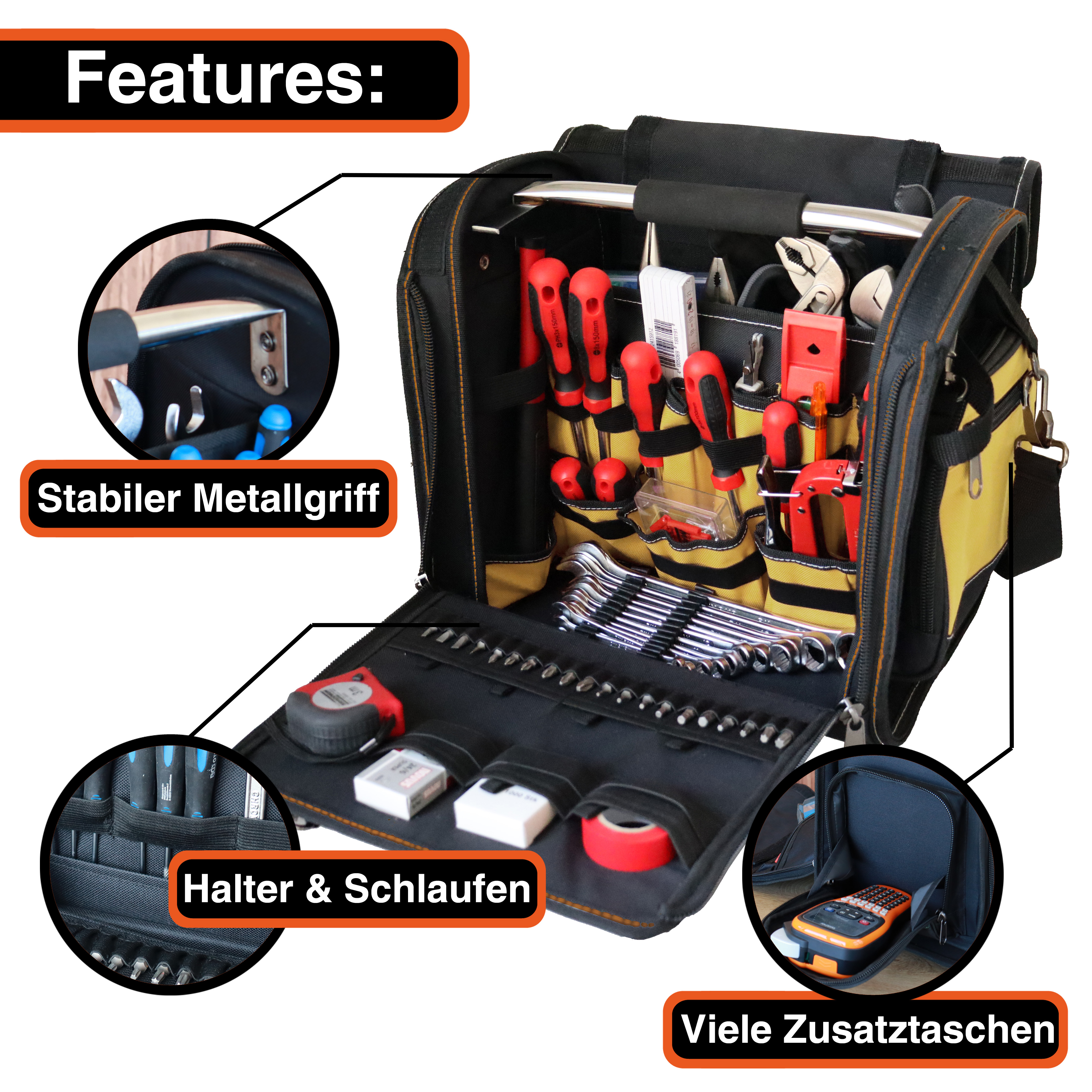 "Foreman" tool bag XL, sand-black, 37x36x27cm, 20 kg load capacity