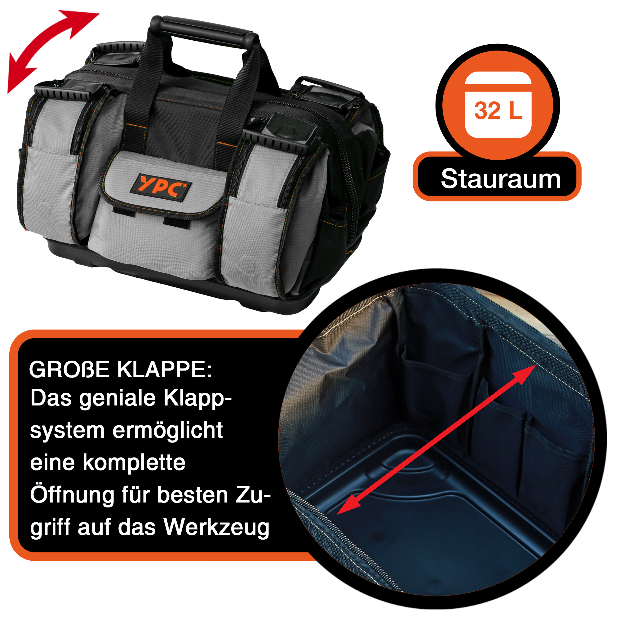 "Craftsman" Werkzeugtasche XXL, Grau-Schwarz, 42x30x25cm, 20 kg Tragkraft