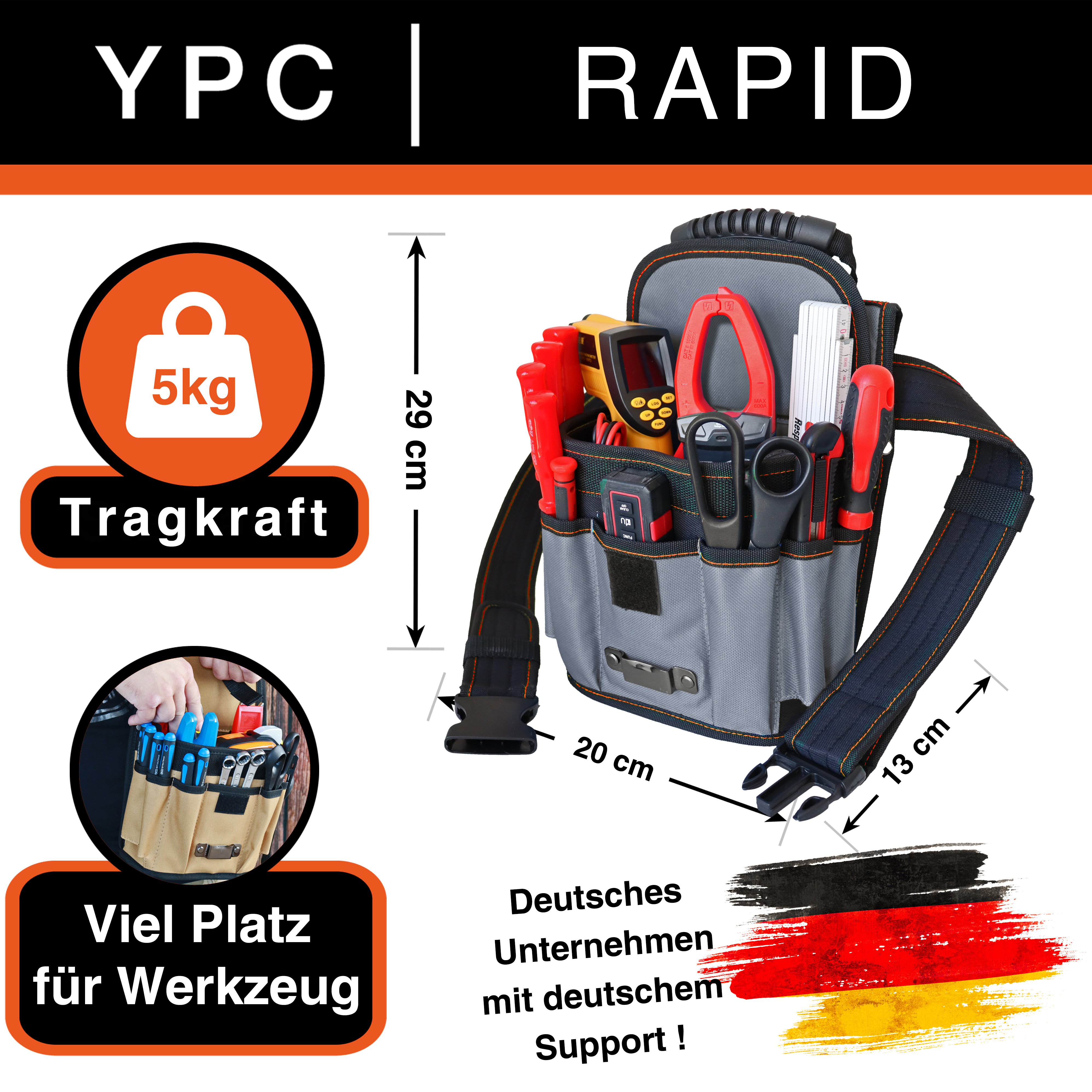 "Rapid" Gürteltasche XXL, Grau-Schwarz, 29x20x13cm, 5 kg Tragkraft