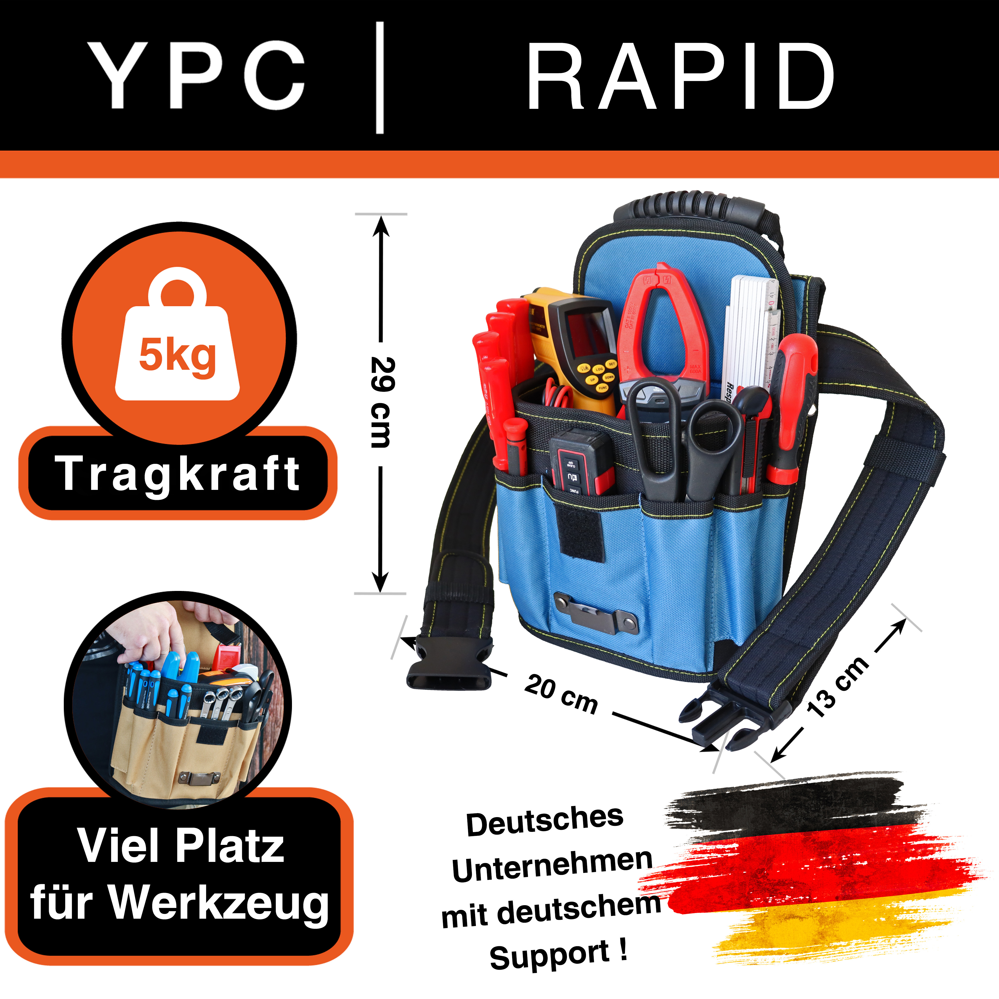 "Rapid" Gürteltasche XXL, Blau-Schwarz, 29x20x13cm, 5 kg Tragkraft