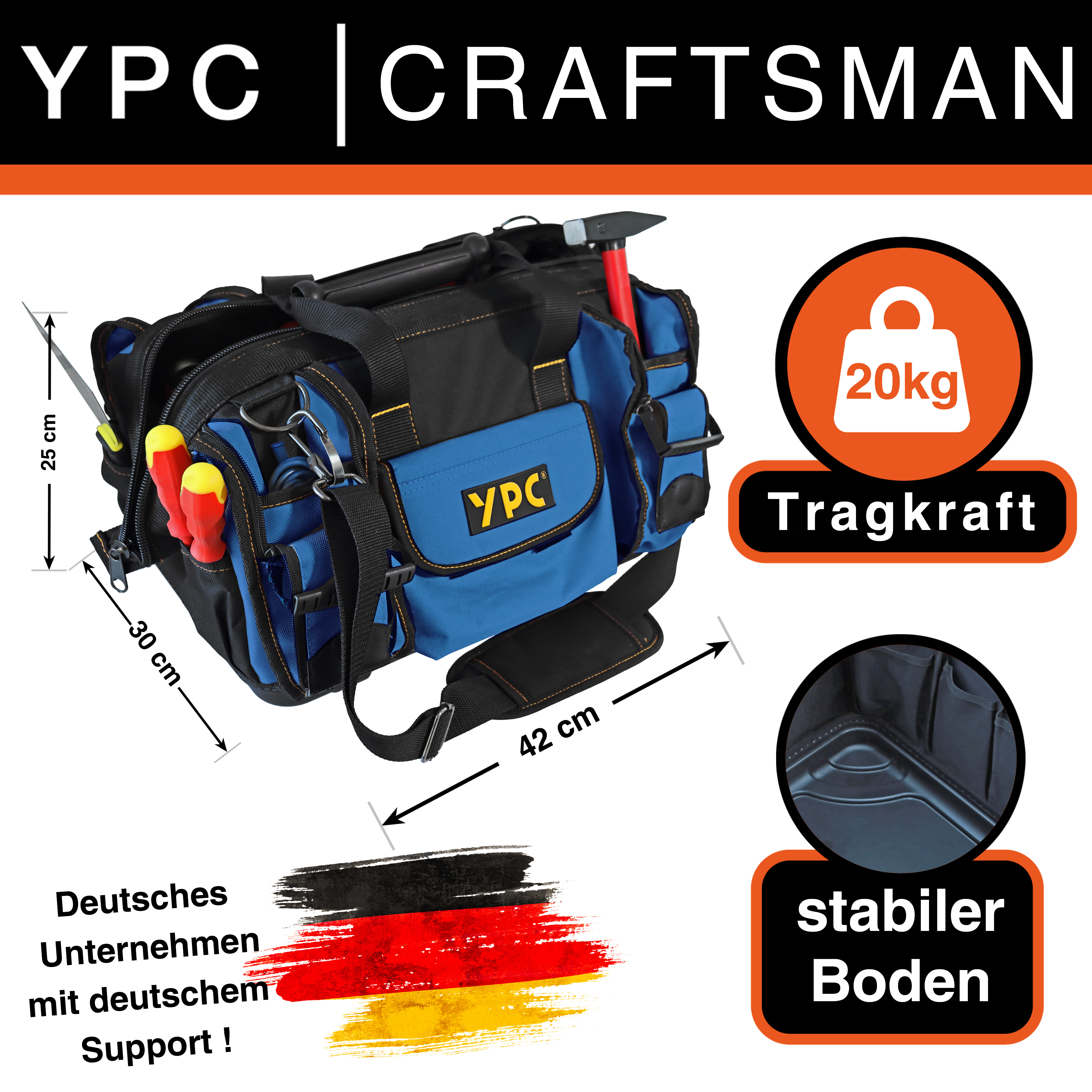 "Craftsman" Werkzeugtasche XXL, Blau-Schwarz, 42x30x25cm, 20 kg Tragkraft