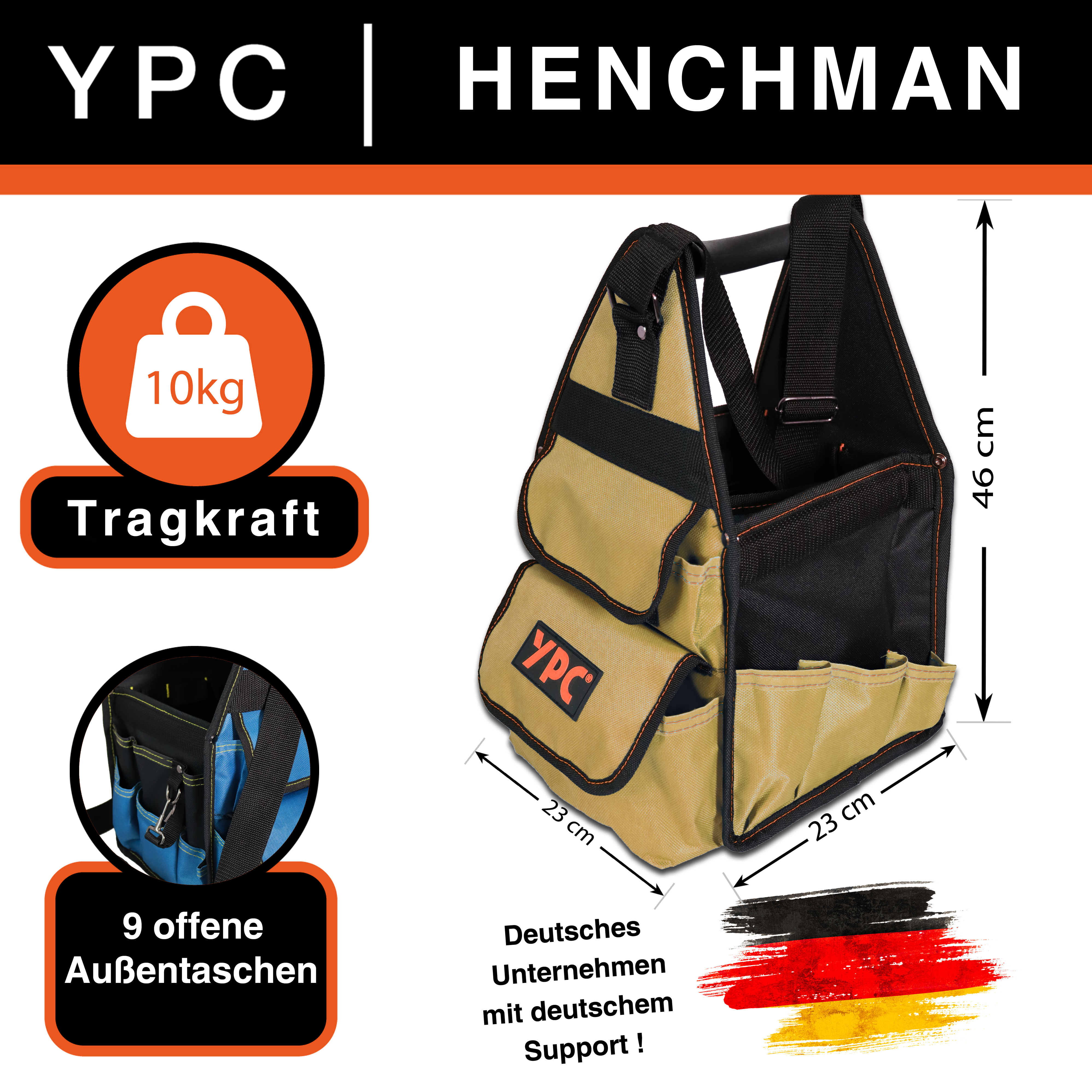 "Henchman" Werkzeugkorb L, Sand-Schwarz, 46x23x23cm, 10 kg Tragkraft