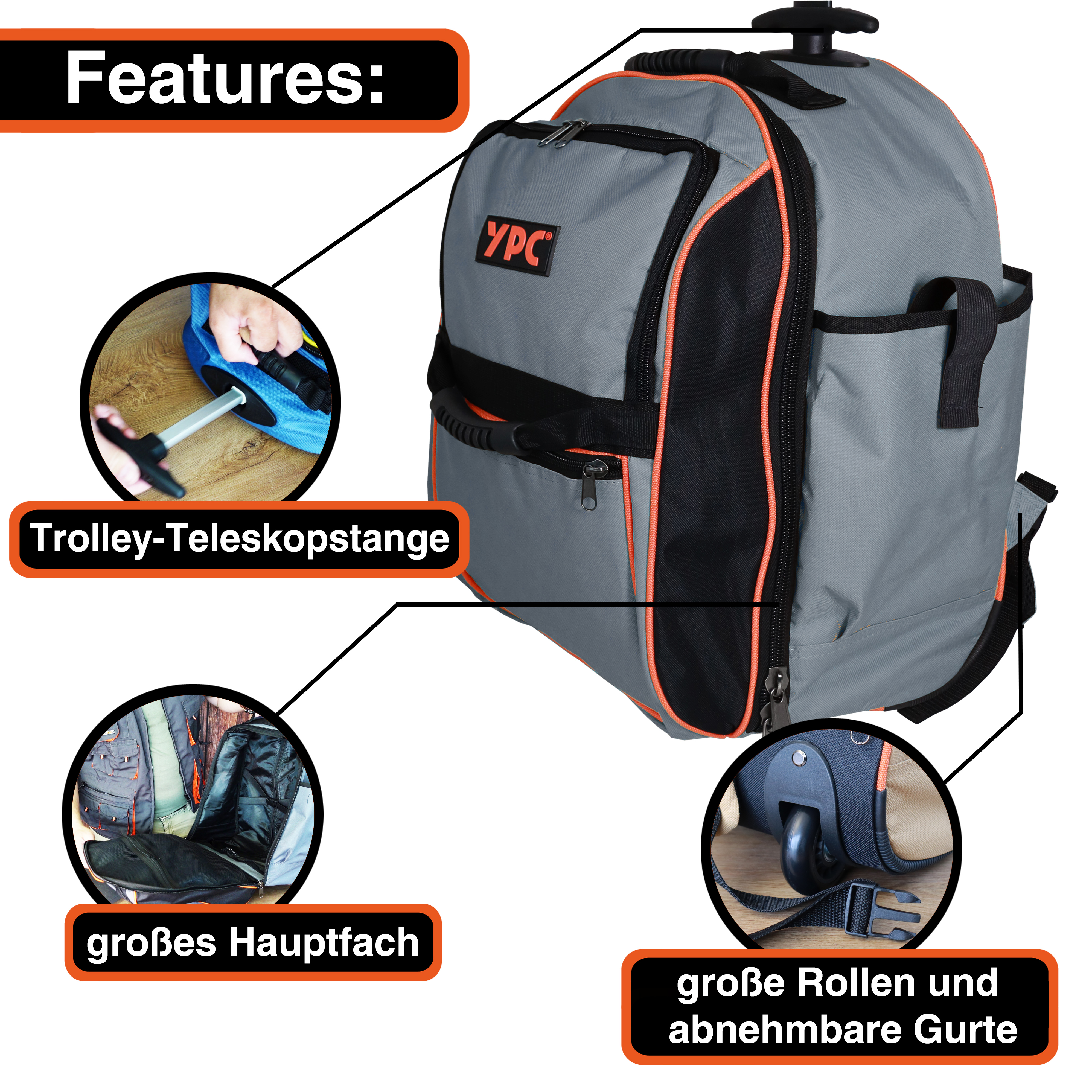 "Juggernaut" trolley tool backpack XXL, grey-black, 54x36x25cm, 15 kg load capacity