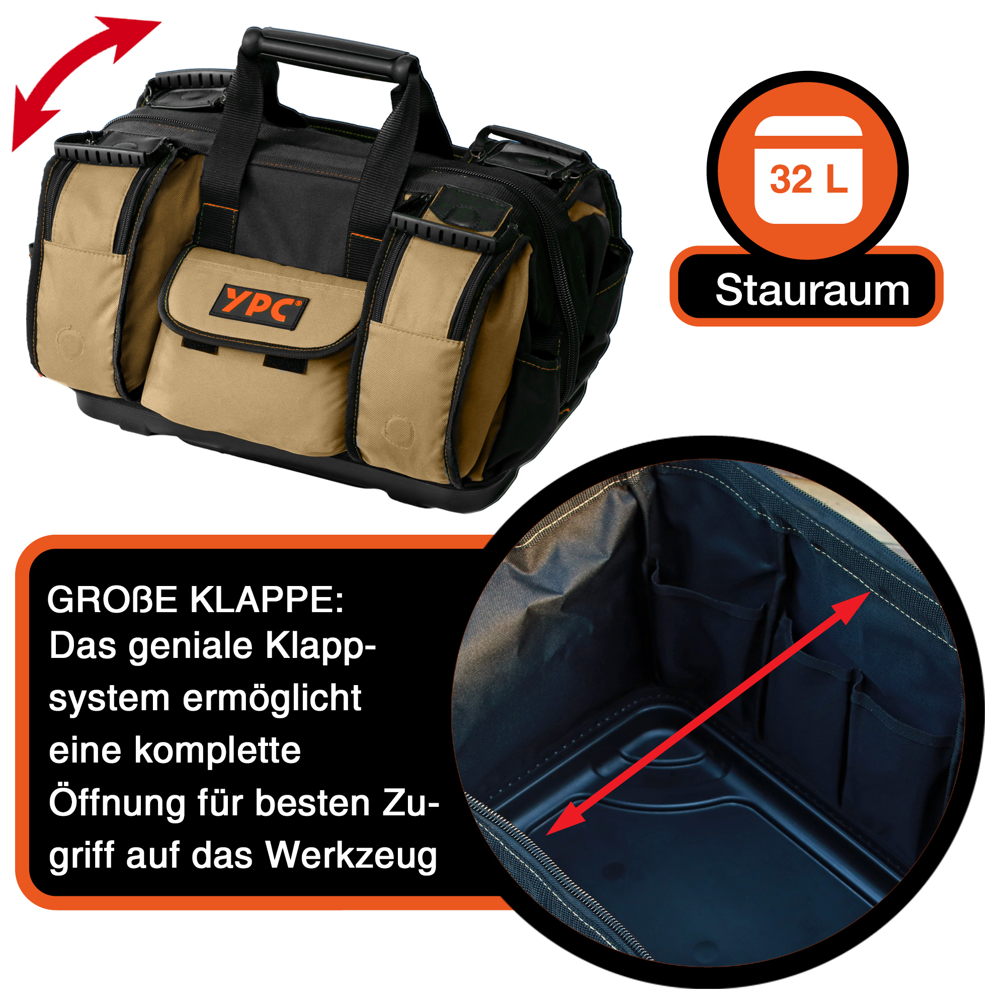 "Craftsman" Werkzeugtasche XXL, Sand-Schwarz, 42x30x25cm, 20 kg Tragkraft