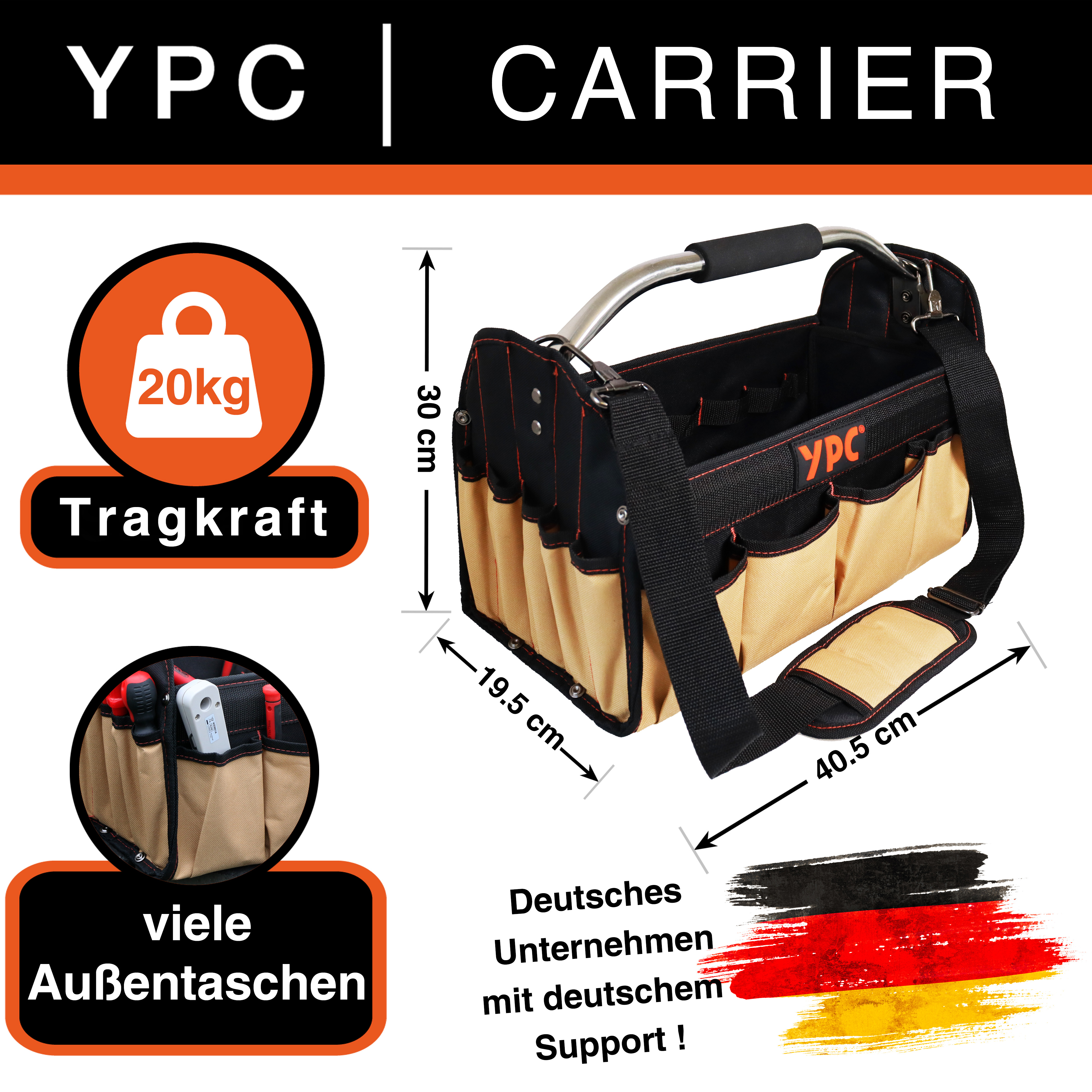 "Carrier" Werkzeugkorb XL, Sand-Schwarz, 40,5x30x19,5cm, 20 kg Tragkraft