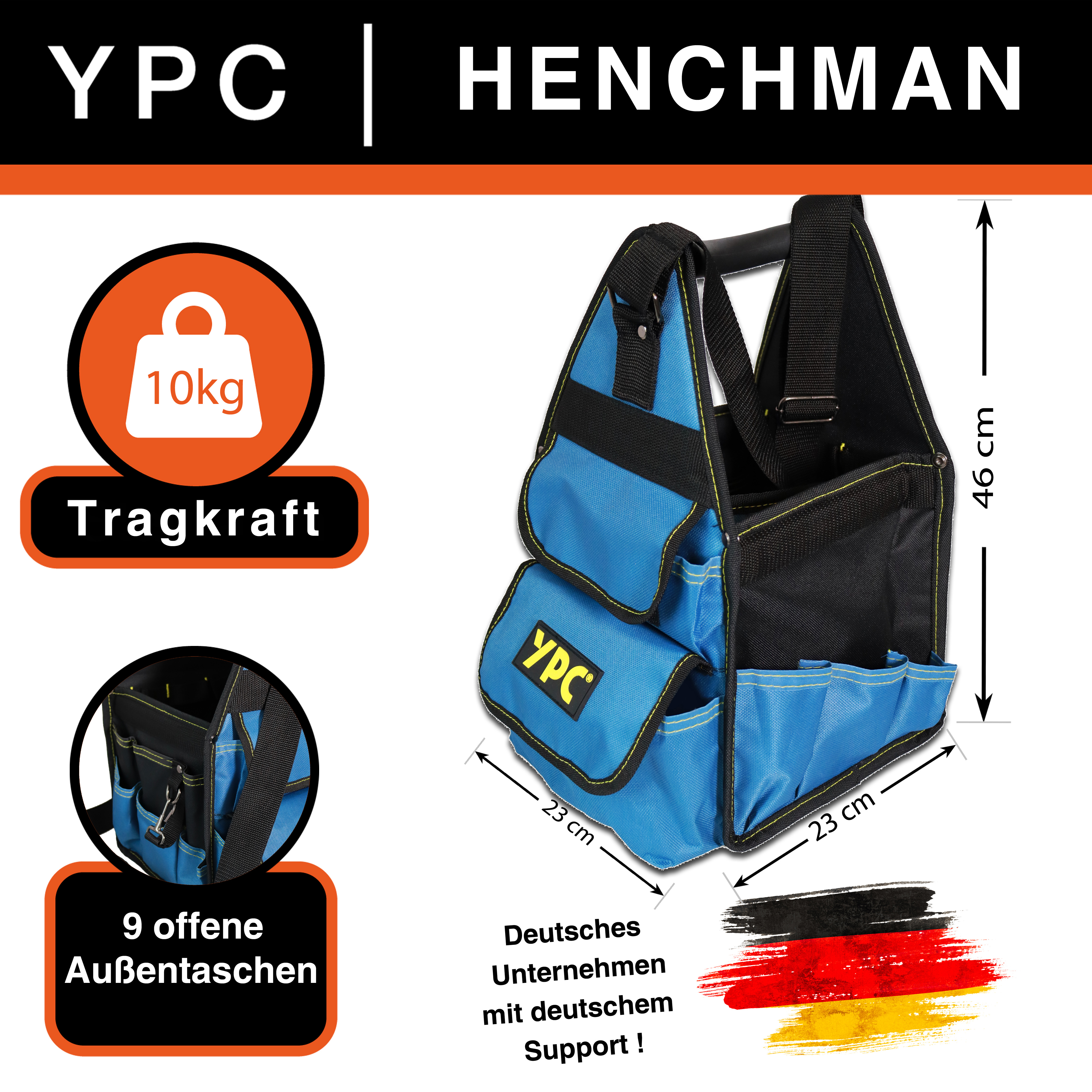 "Henchman" tool basket L, blue-black, 46x23x23cm, 10 kg load capacity