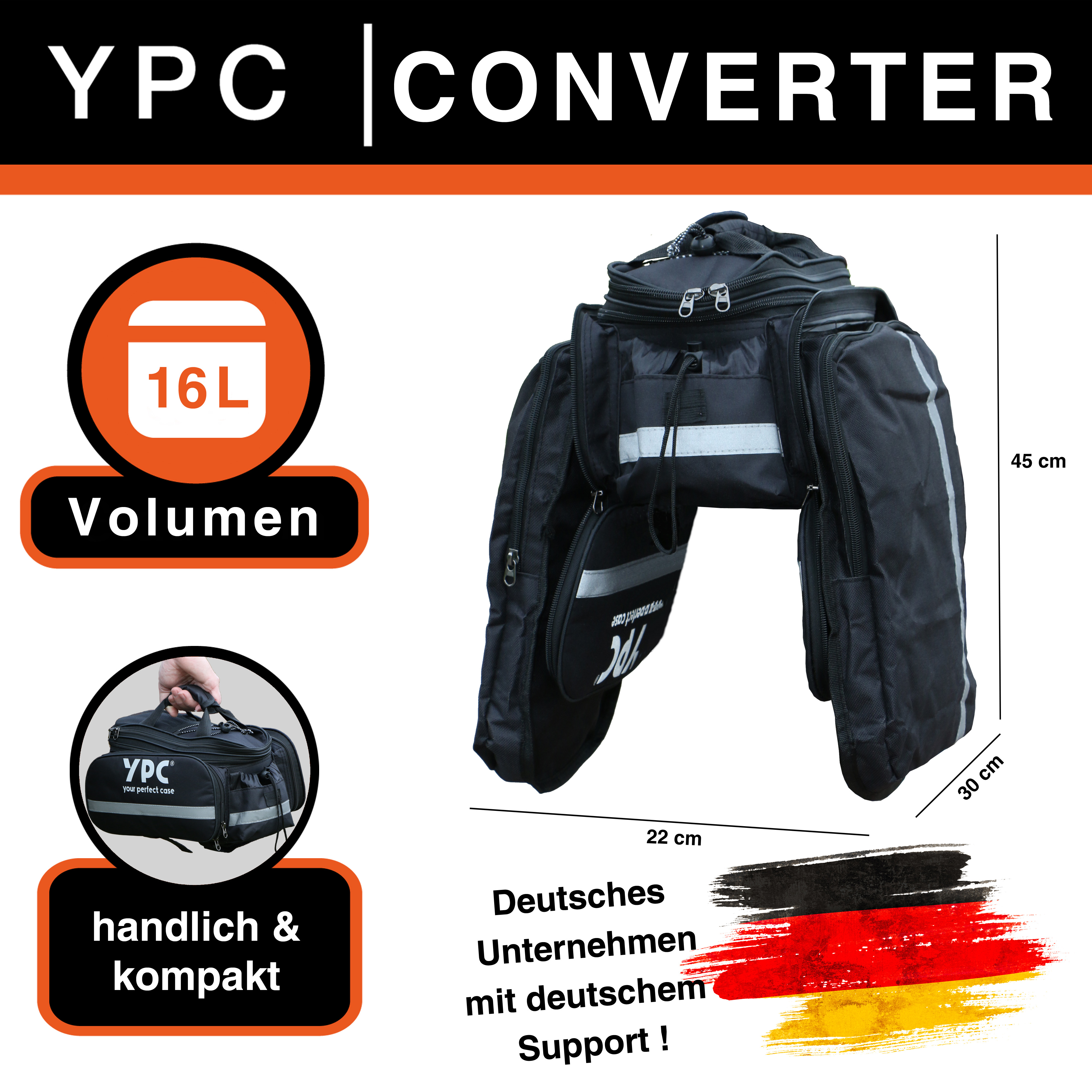 "Converter" Fahrradtasche für Gepäckträger L, 18L, wasserabweisend, 34x26x18cm, Schwarz